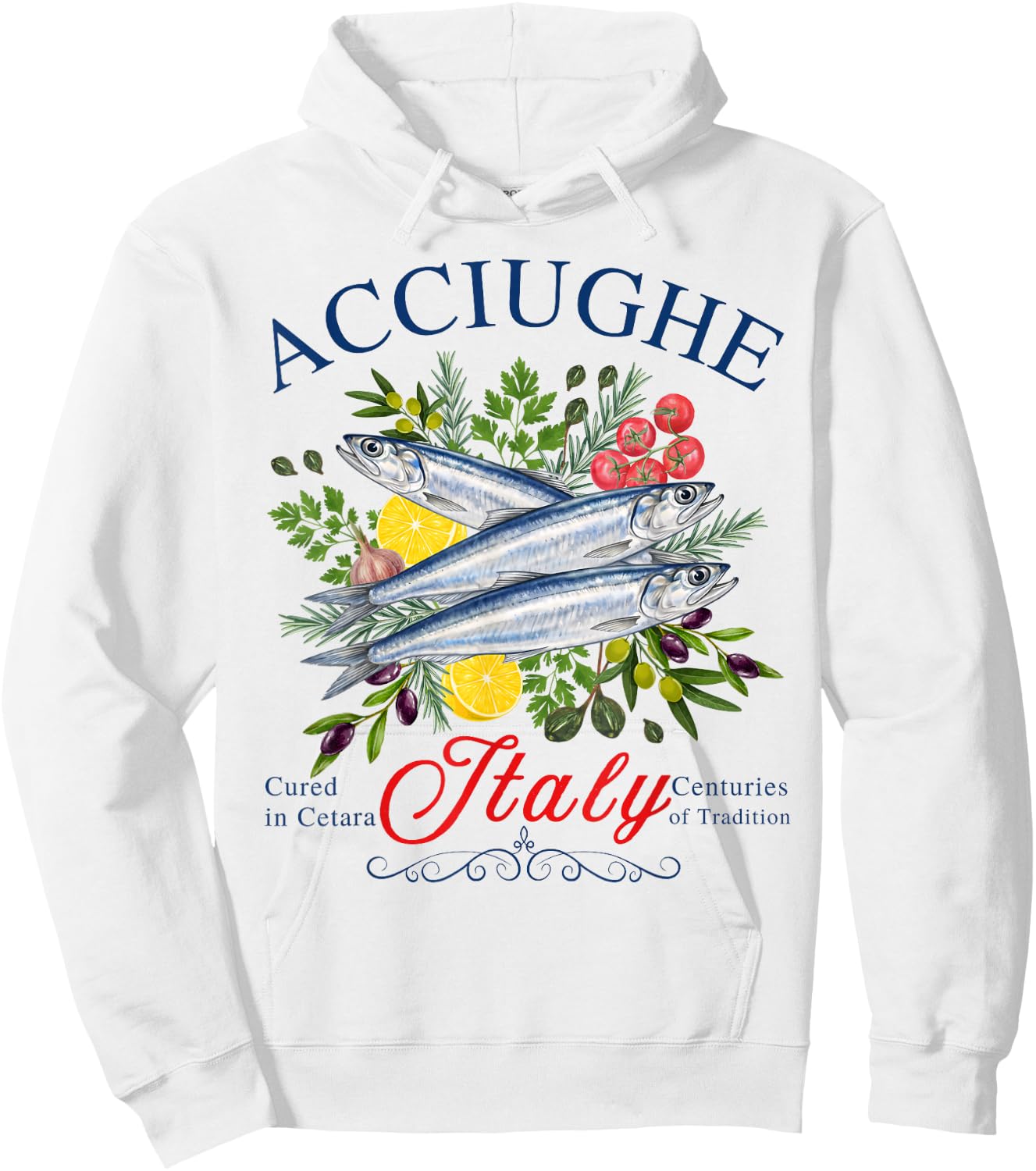 Italian Anchovies Lemon Olives Mediterranean Coastal Food Hoodie - Hoodie | White