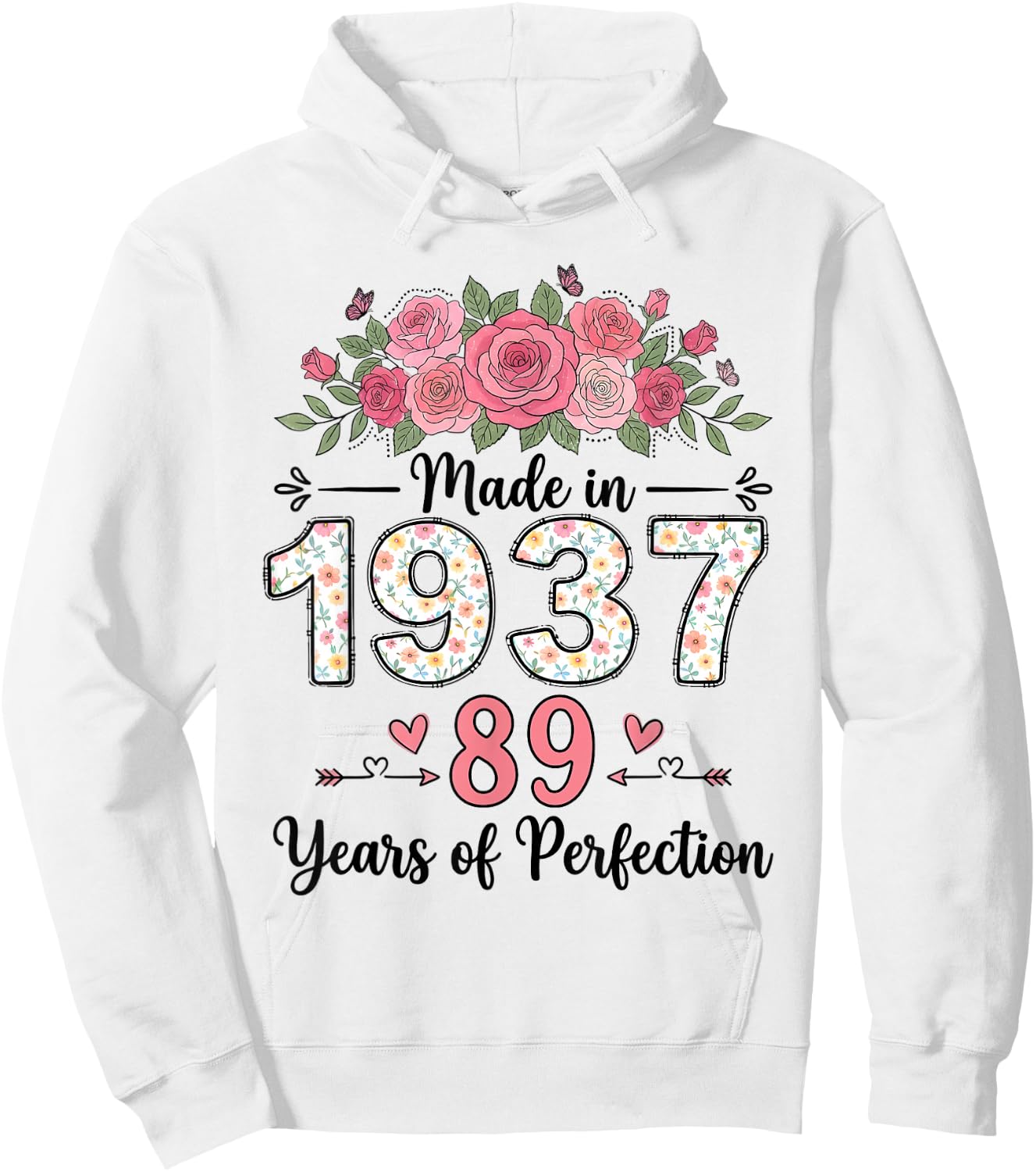 Hergestellt im Jahr 1937, Florale Geschenke zum 89. Geburtstag, Damen ab 89 Jahren Hoodie - Hoodie | White