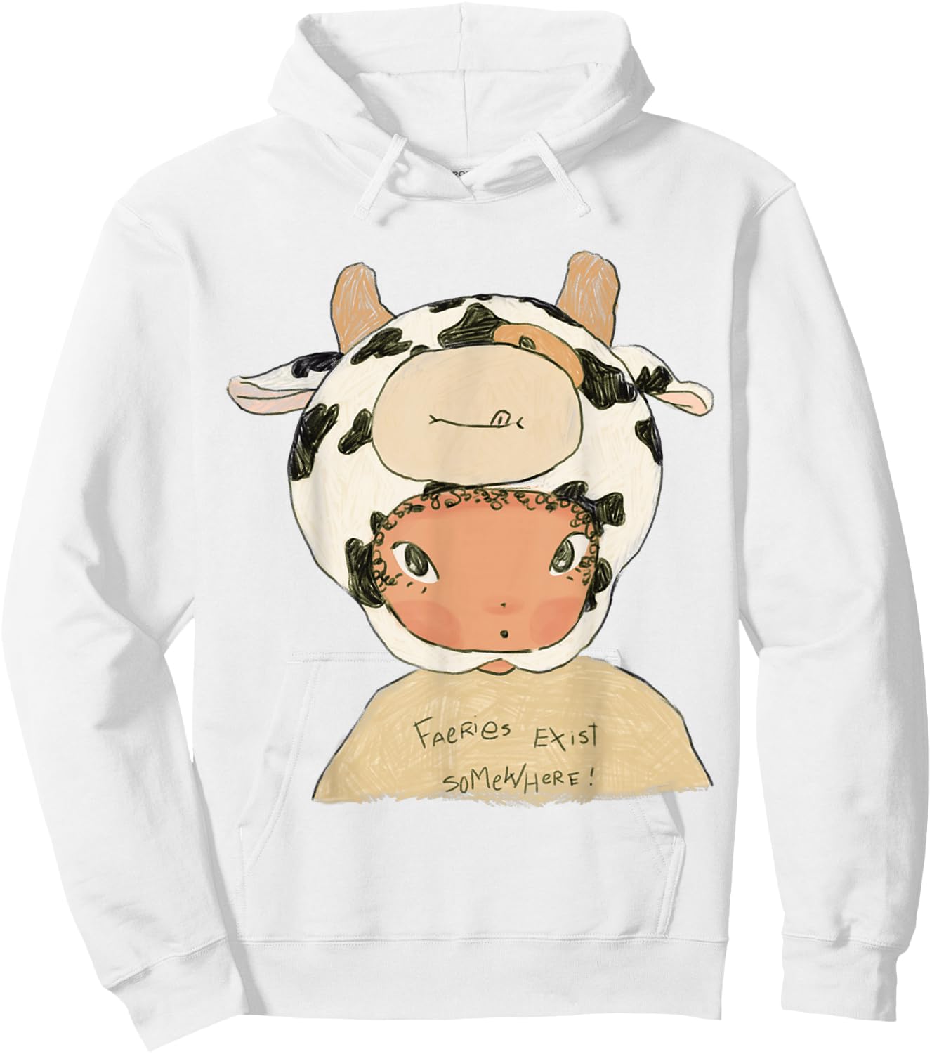 Faeries Exist Somewhere Cow Hat Fairy Core Hoodie - Hoodie | White