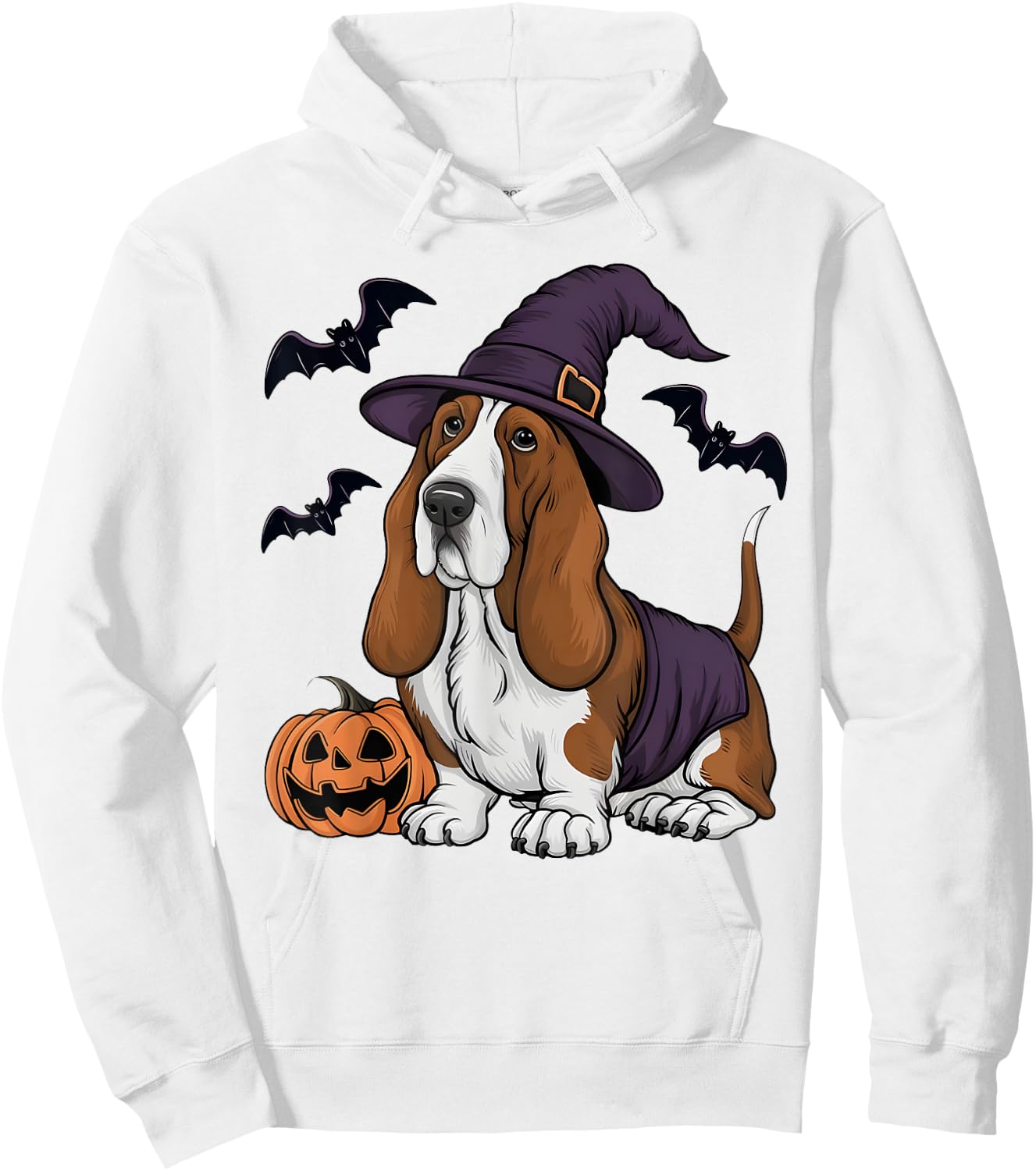 Pumpkin Bat Witch Costume Basset Hound Dog Halloween Hoodie - Hoodie | White