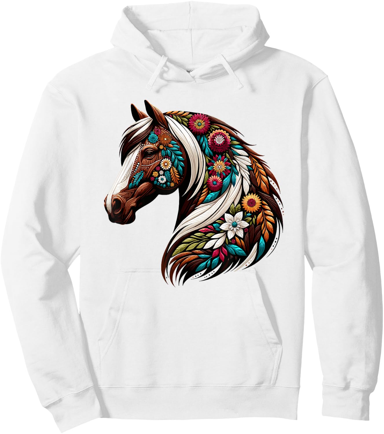 Equestrian Horse Riding, Western Horseback, Horse Flower Hoodie - Hoodie | White