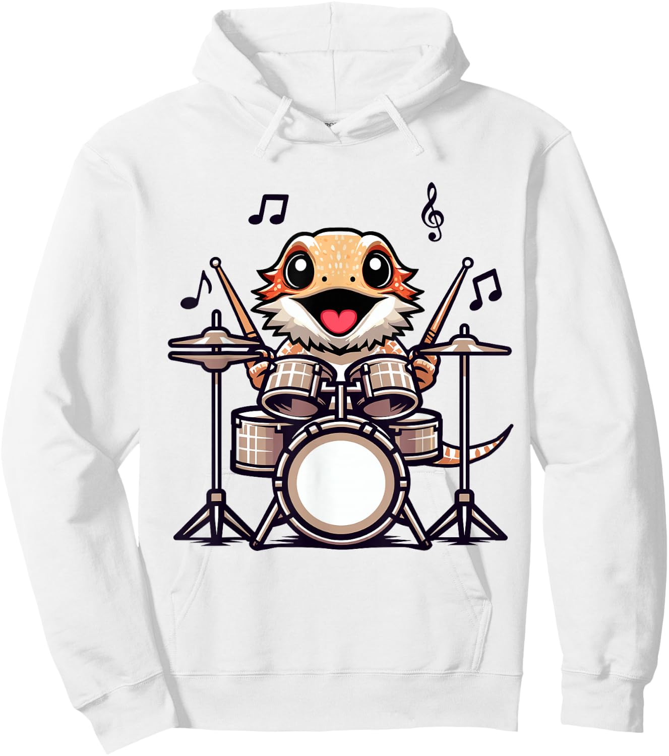 Funny Drummer Bearded Dragon Playing Drum Musician Hoodie - Hoodie | White