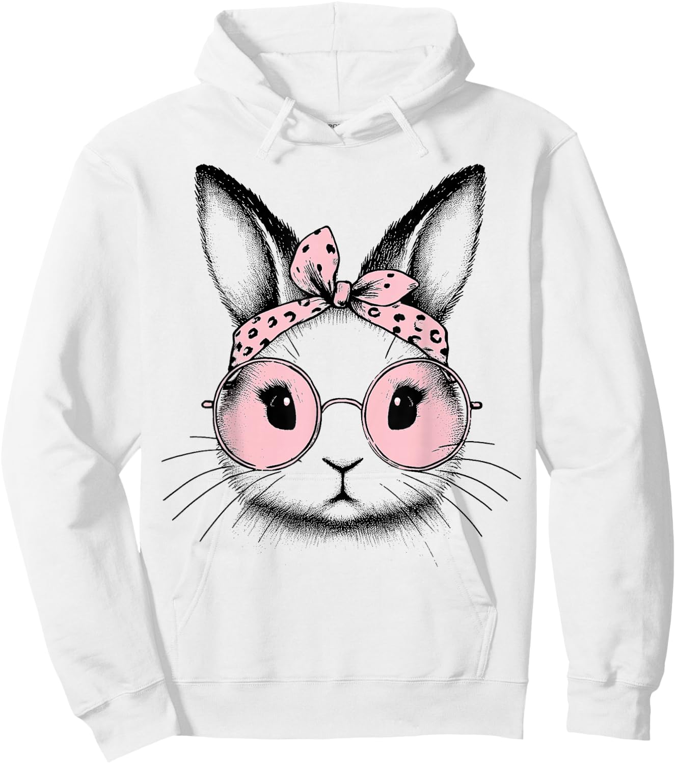 Bunny Easter Day Pink Bandana Glasses Rabbit Women Girl Kid Hoodie - Hoodie | White