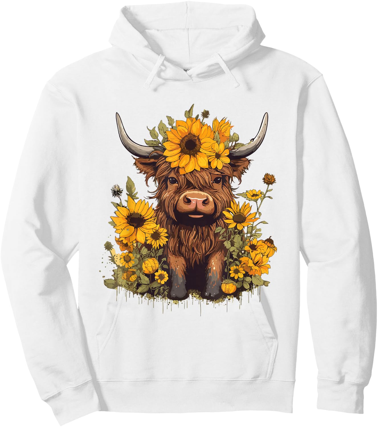 Scottish Highland Cow Sunflowers Heifer Country Farmer Girl Hoodie - Hoodie | White
