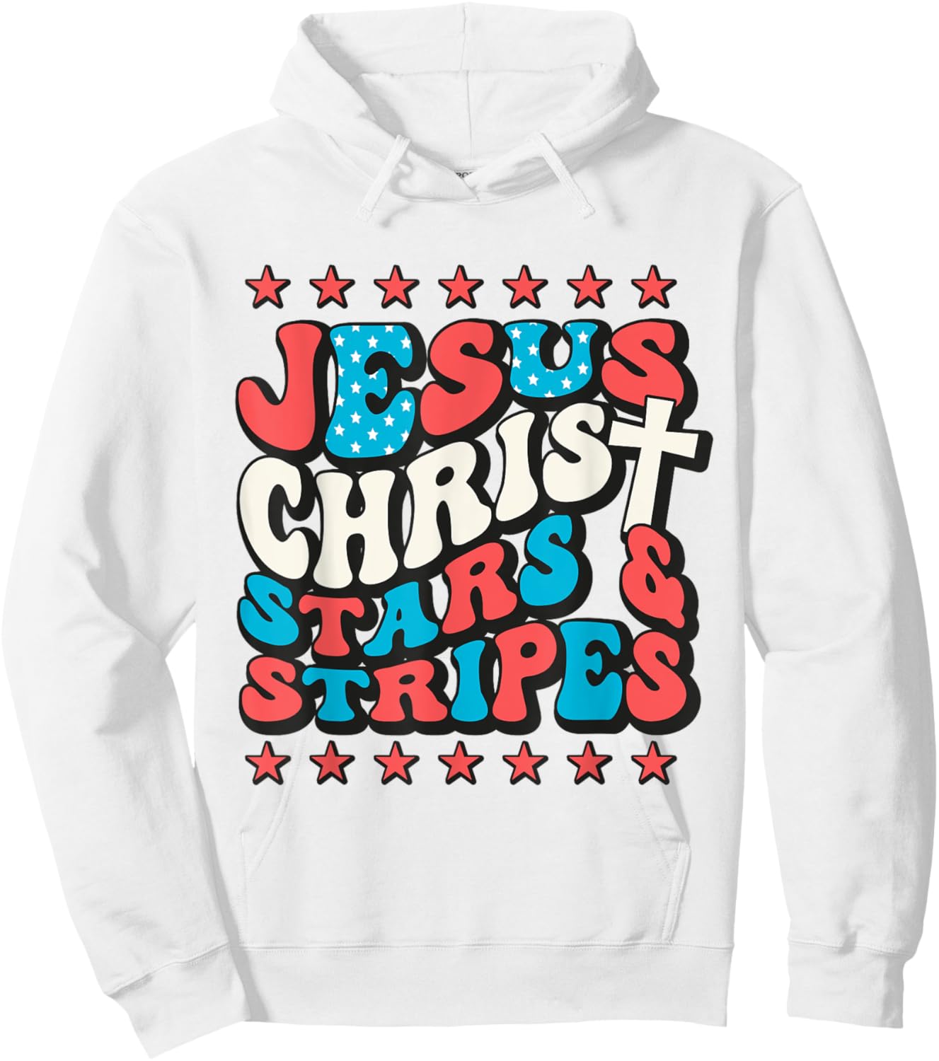 Jesus Christ Stars & Stripes Retro 4th of July Christian USA Kids Men Hoodie - Hoodie | White