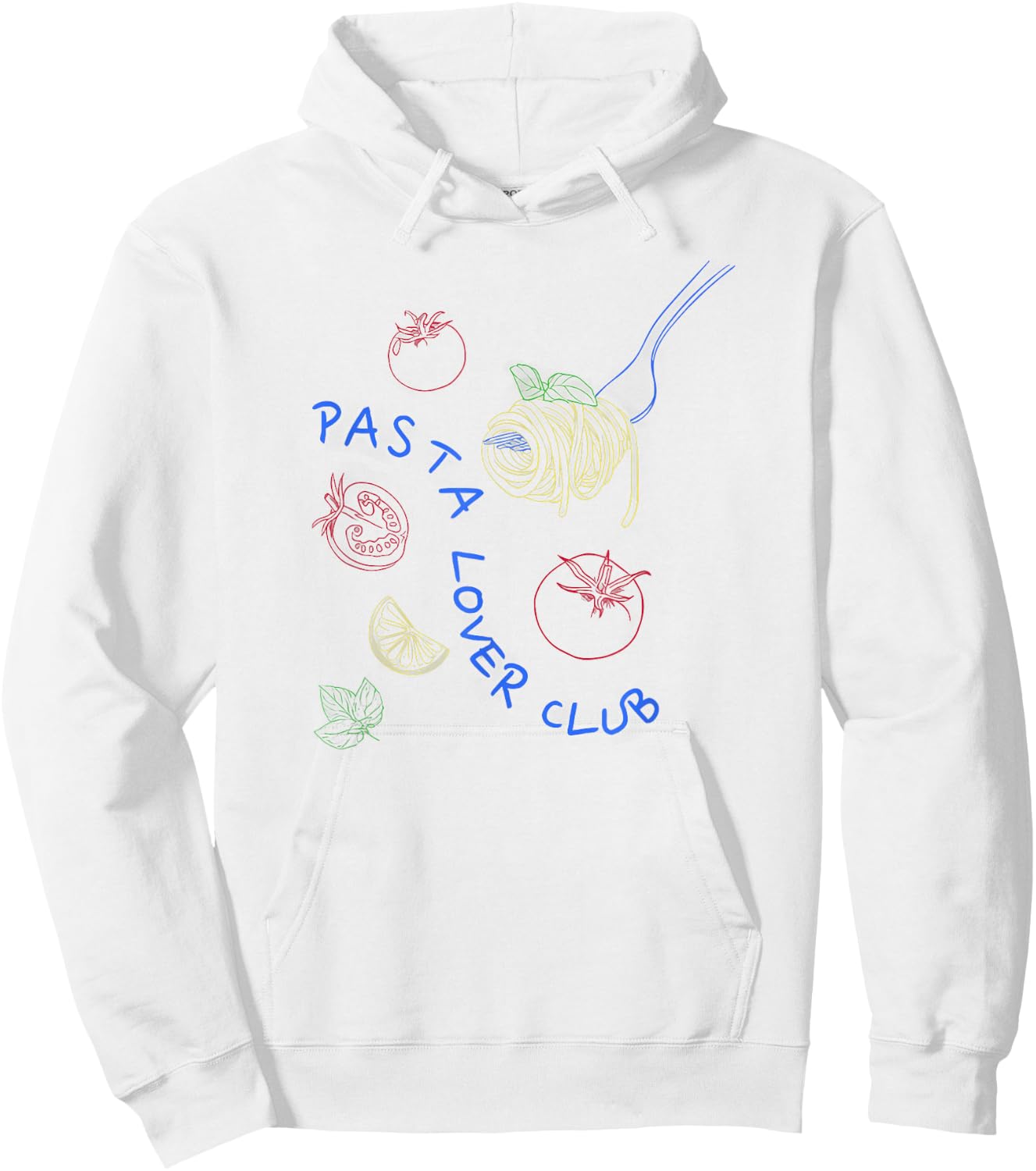 Funny Pasta Adults Pasta Lovers Club Culture Fans White Small Classic Fit Short Sleeve Letter Print Hoodie - Hoodie | White