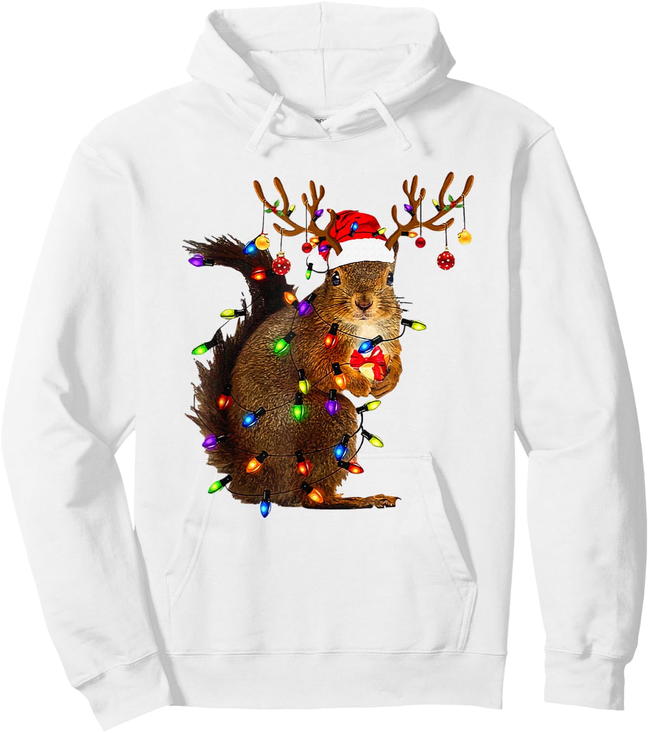 Cute Squirrel Christmas Xmas Lights Santa Squirrel Women Men Hoodie - Hoodie | White