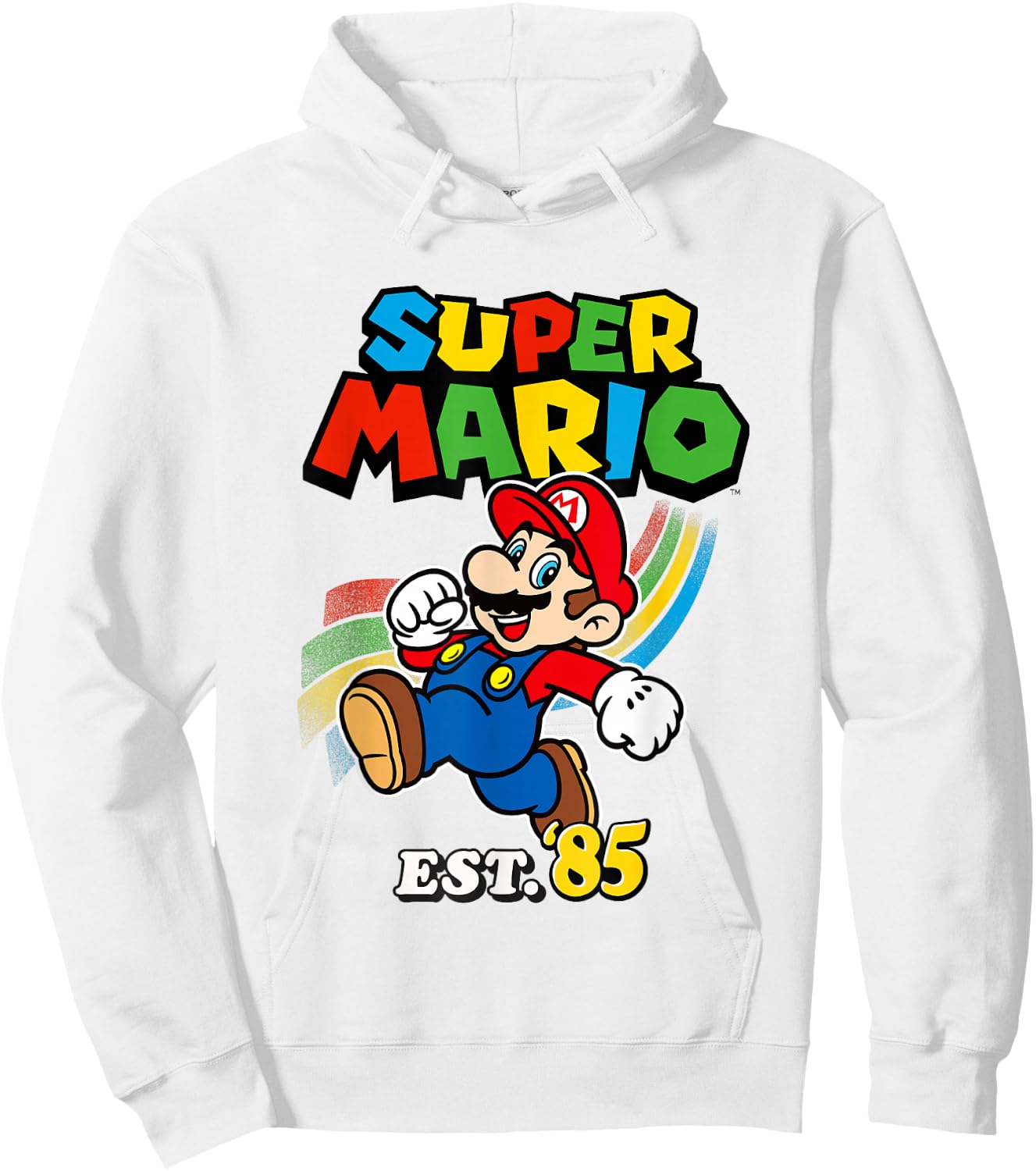 Super Mario Est. '85 Iconic Colorful Retro Big Chest Logo Hoodie - Hoodie | White