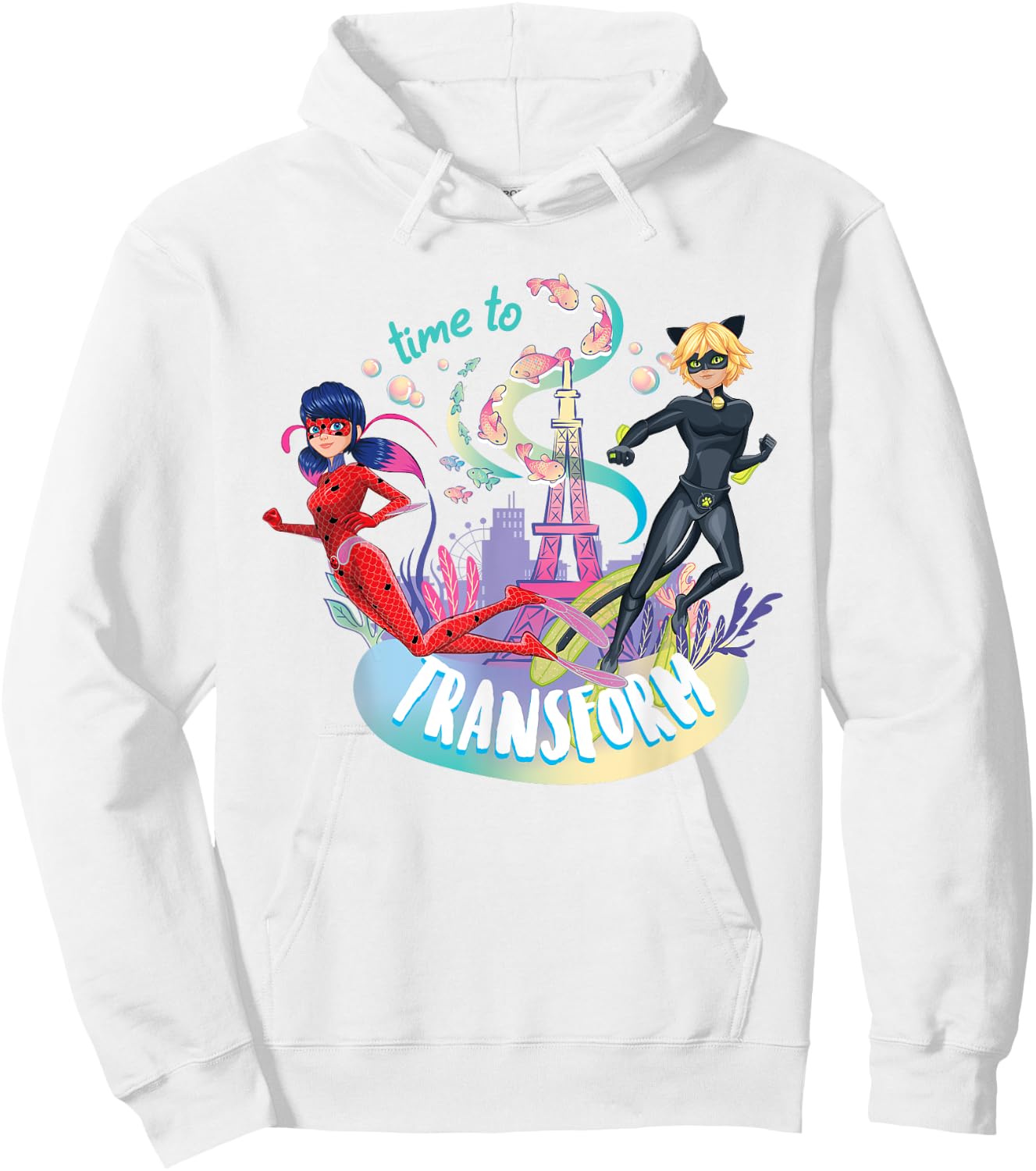 Miraculous Ladybug Cat Noir Aqua Summer Time to Transform Hoodie - Hoodie | White