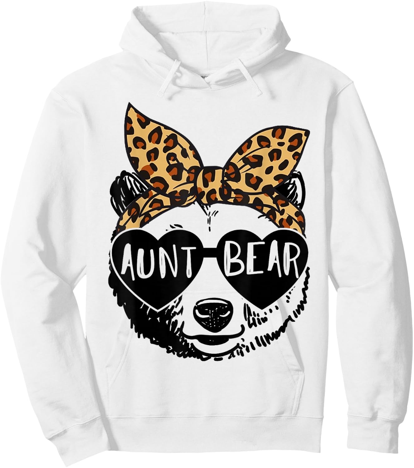 Aunt Bear Face Sunglasses Leopard Print Auntie Mother's Day Hoodie - Hoodie | White