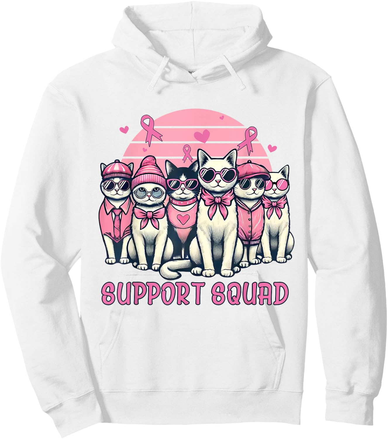Support Squad Breast Cancer Women Cat Lover Pink Ribbon Hoodie - Hoodie | White