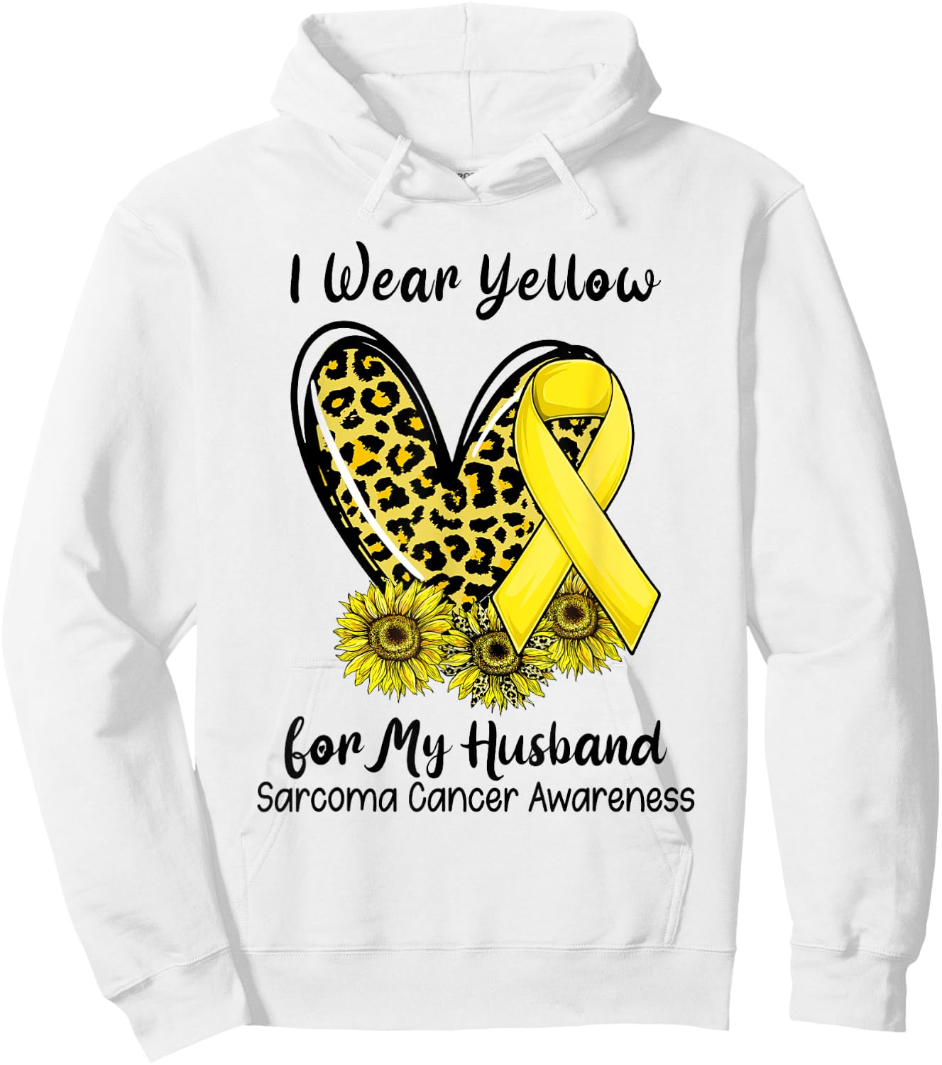 Leopard Heart I Wear Yellow For My Husband Sarcoma Cancer Hoodie - Hoodie | White