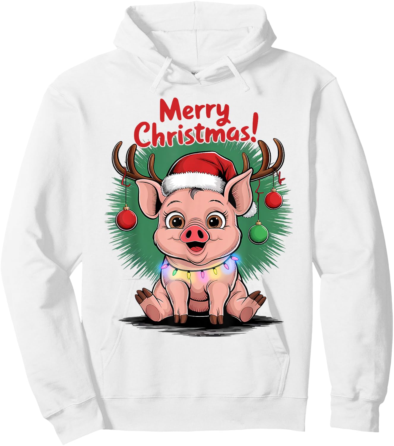 Pig Christmas Jumper, Merry Christmas Cute Funny Pigs Hoodie - Hoodie | White