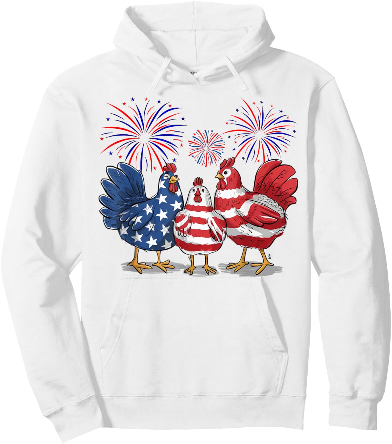 Funny 4th of July chicken Women Girls Patriotic Chicken Hoodie - Hoodie | White
