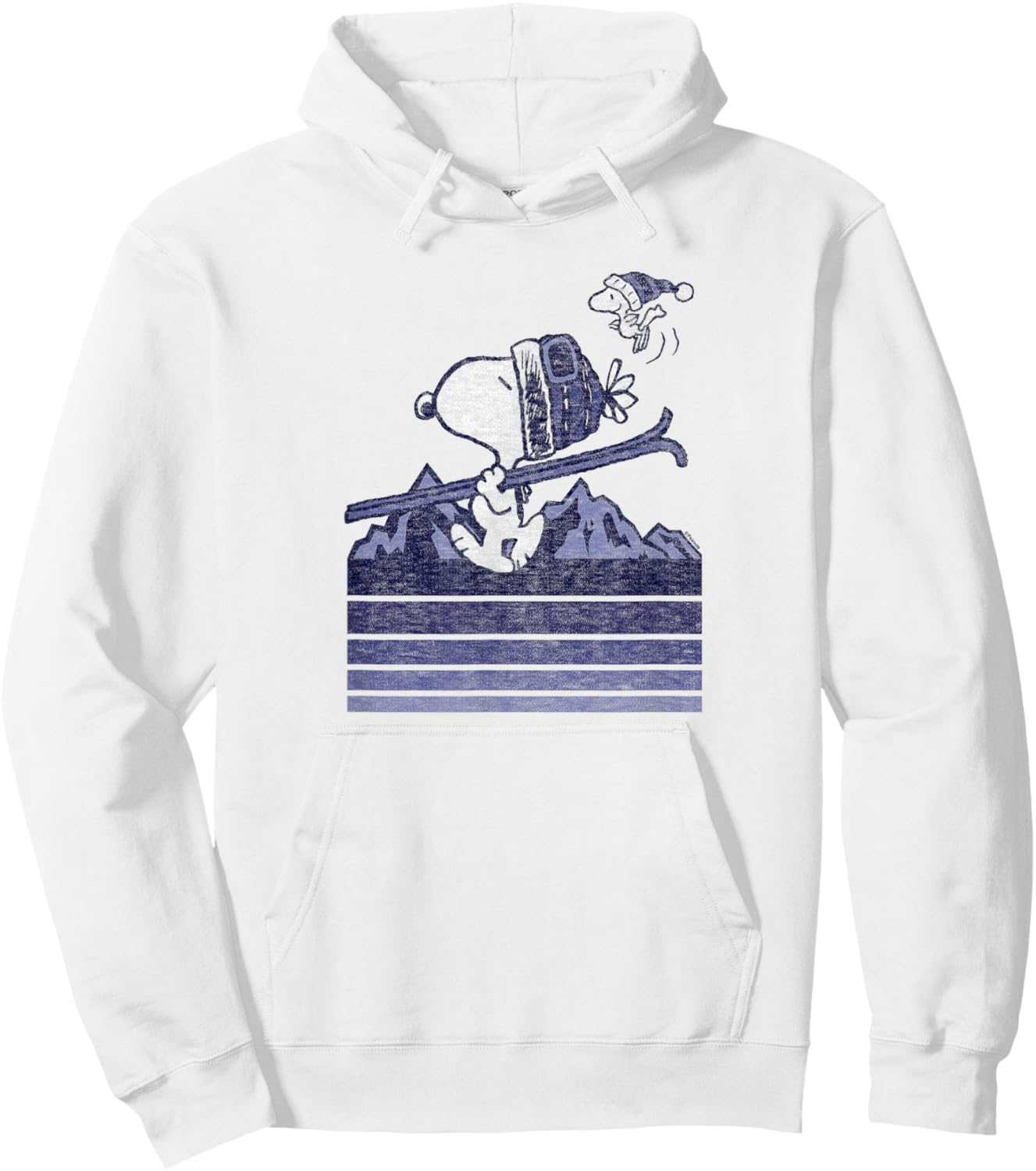Peanuts Snoopy Woodstock Ski Stripes , White Hoodie - Hoodie | White