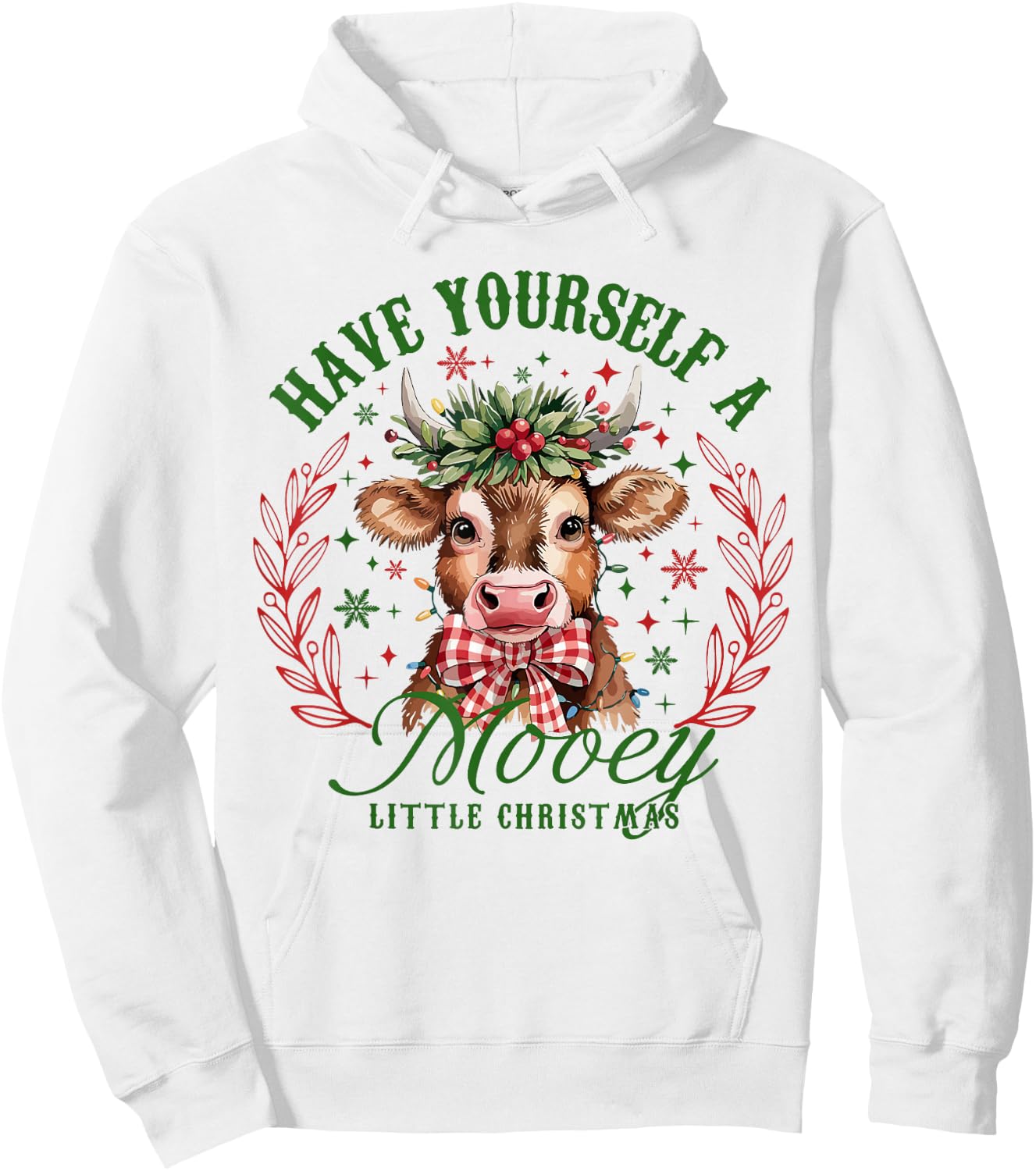 Have Yourself A Mooey Little Christmas Highland Cow Western Hoodie - Hoodie | White