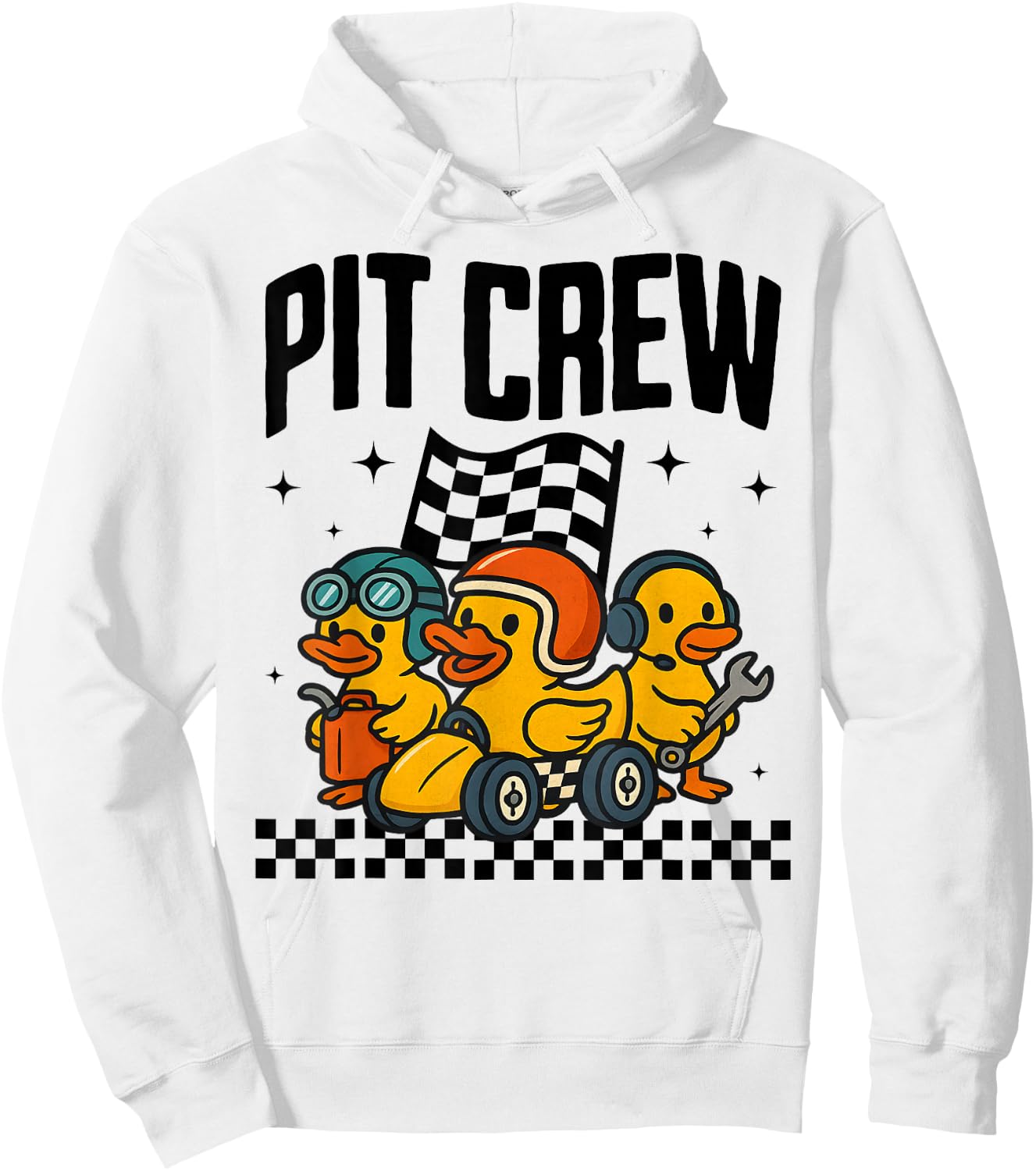 Checkered Rubber Ducky Racing Birthday Pit Crew Matching Car Hoodie - Hoodie | White