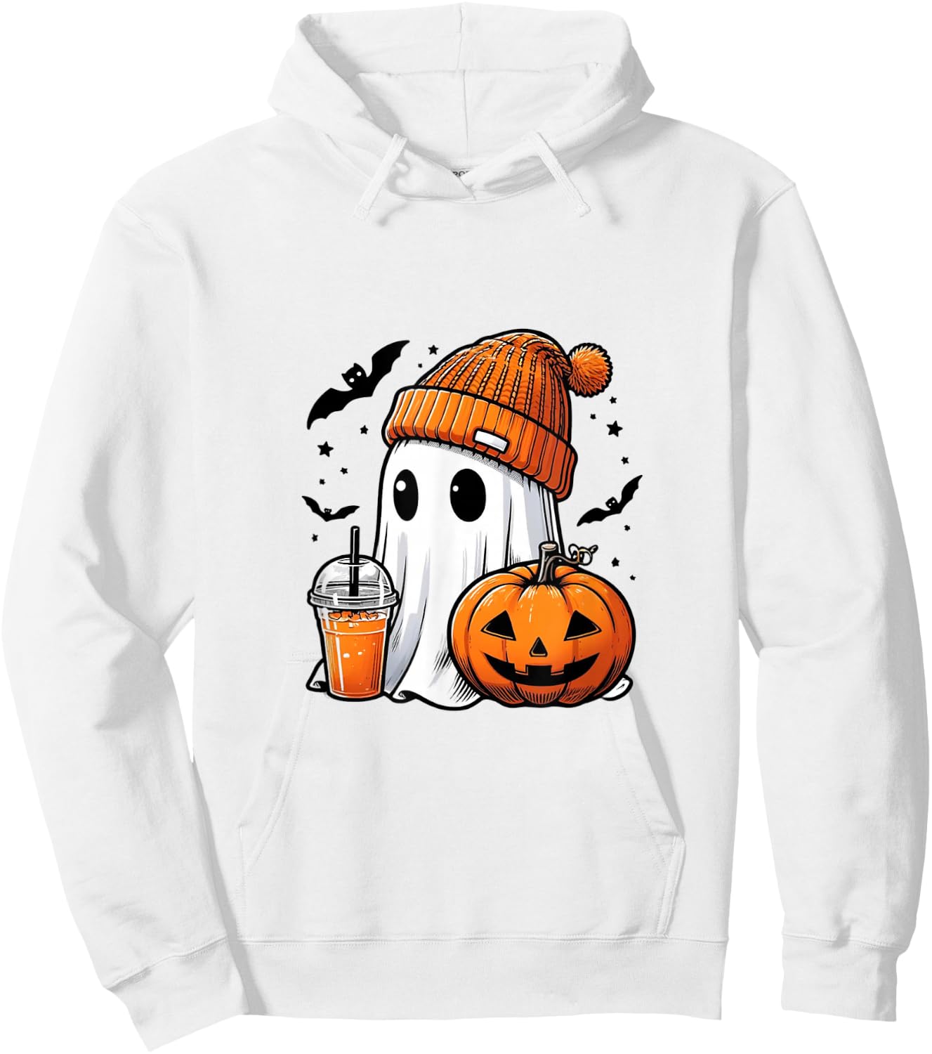 Cute Halloween Ghost with Pumpkin Hoodie - Hoodie | White