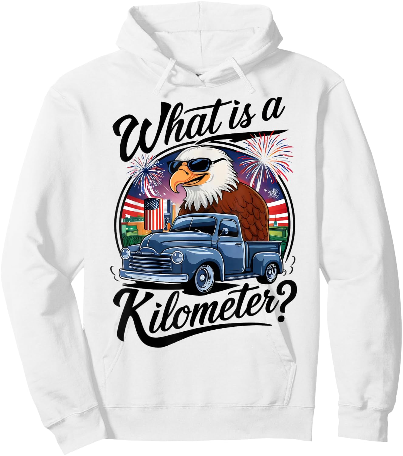 What is a Kilometer 4th of July Eagle Riding Truck Men Hoodie - Hoodie | White