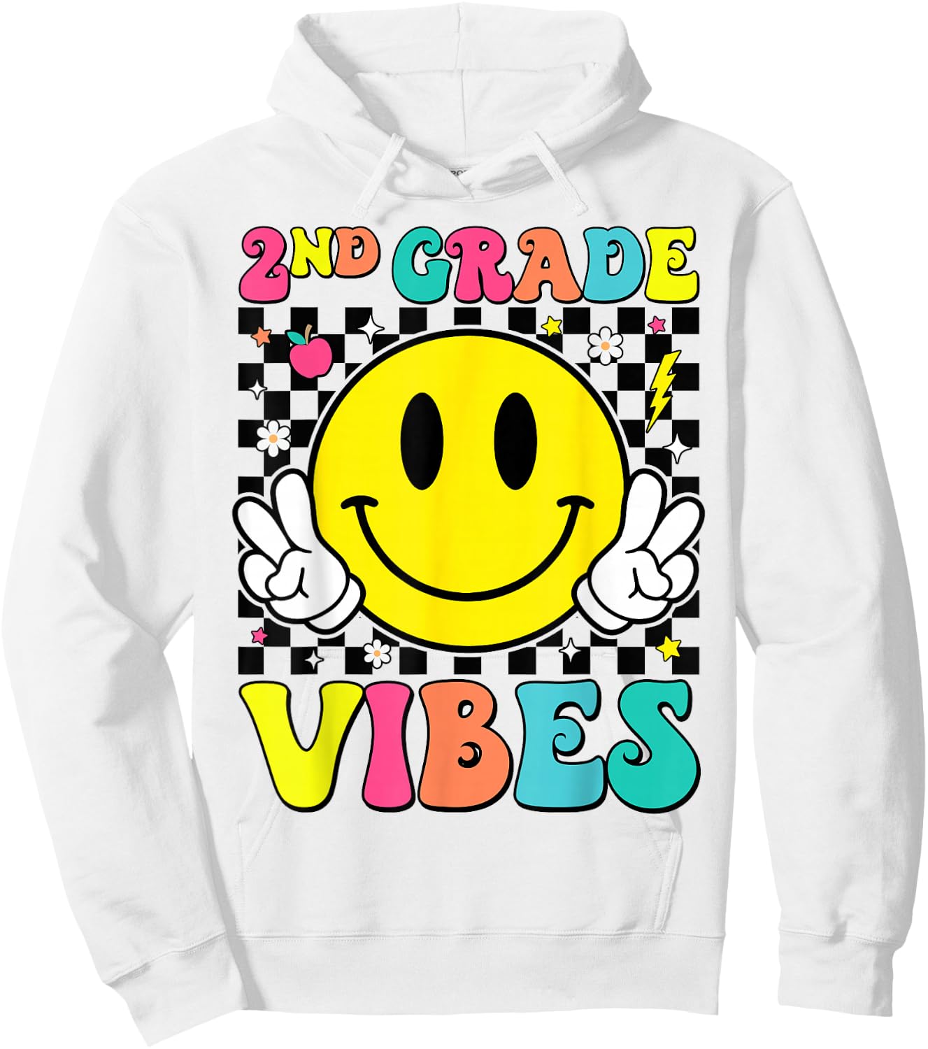 Girls 2nd Grade Vibes Smile Face Back to School Second Grade Hoodie - Hoodie | White