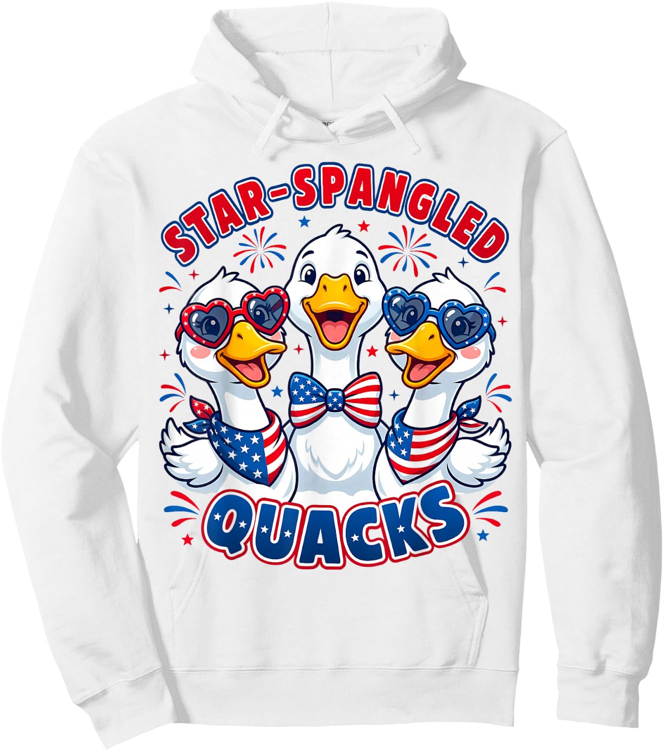 Star-Spangled Quacks Funny Patriotic Ducks 4th of July USA Hoodie - Hoodie | White