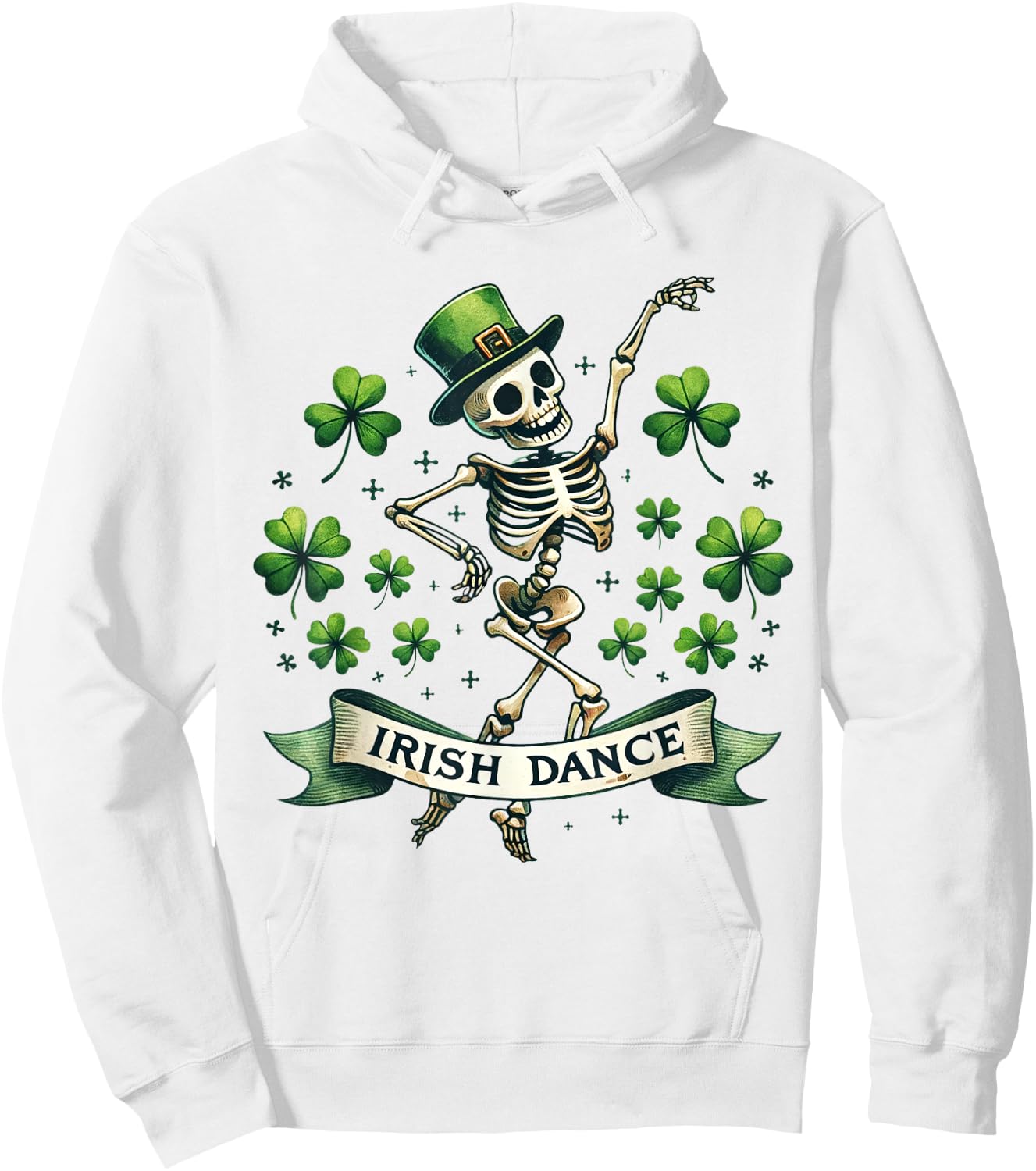 Irish Dance Skeleton Dancing Clover Funny Vintage Hoodie - Hoodie | White