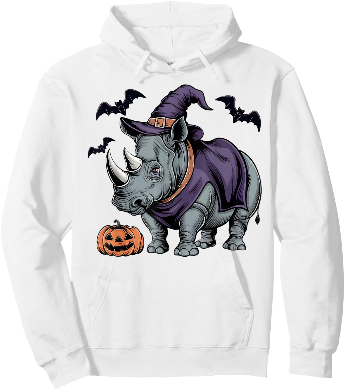 Rhino Halloween Costume Scary Pumpkin Bat Witch Hoodie - Hoodie | White