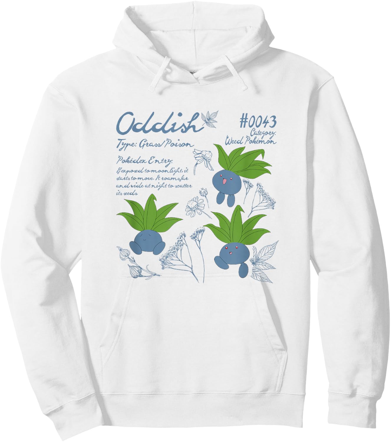 Pokémon Cute Oddish #0043 Pokédex Entry & Type Info Hoodie - Hoodie | White