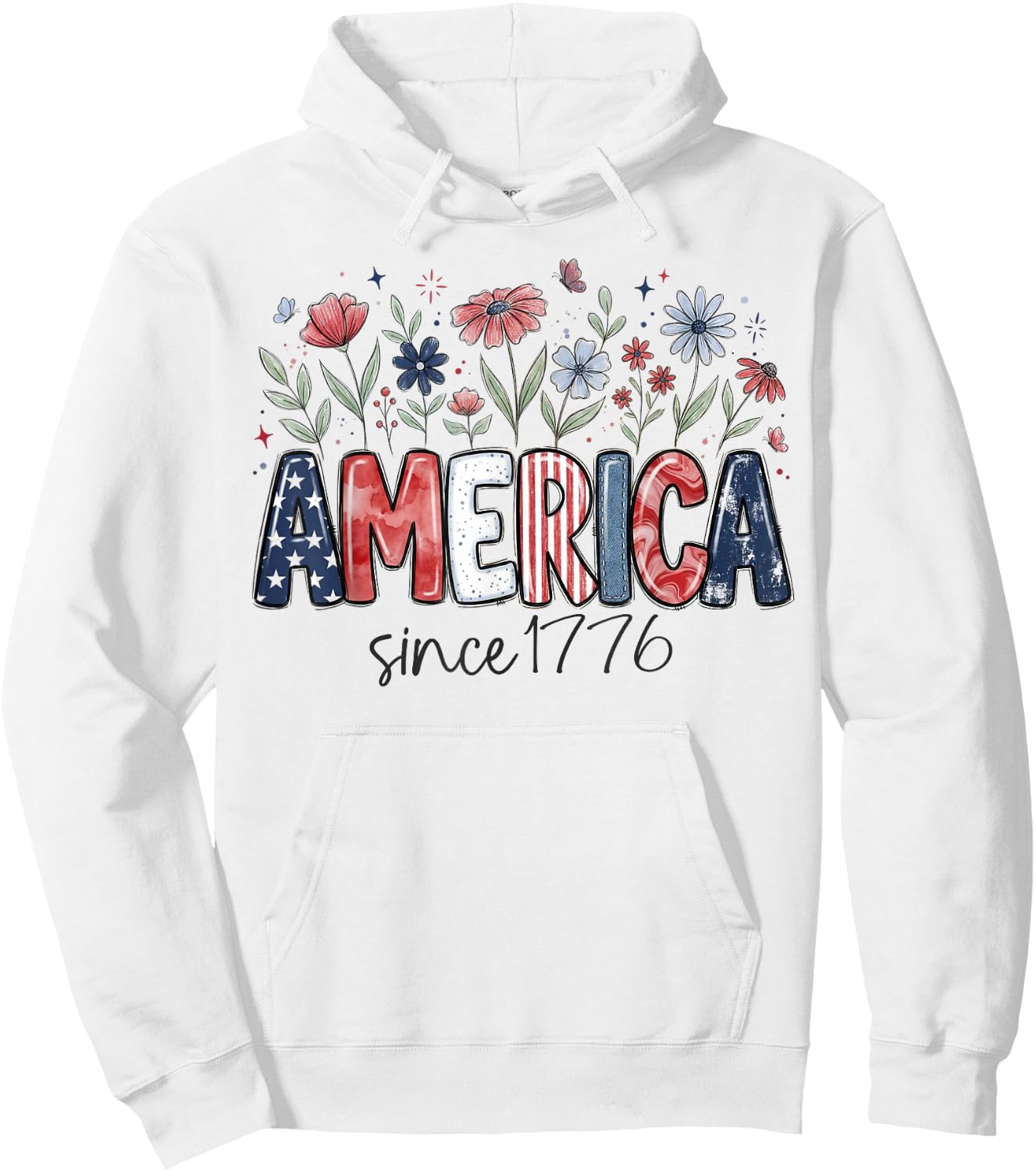 Since 1776 American Vintage Floral Red White and Blue Floral Hoodie - Hoodie | White