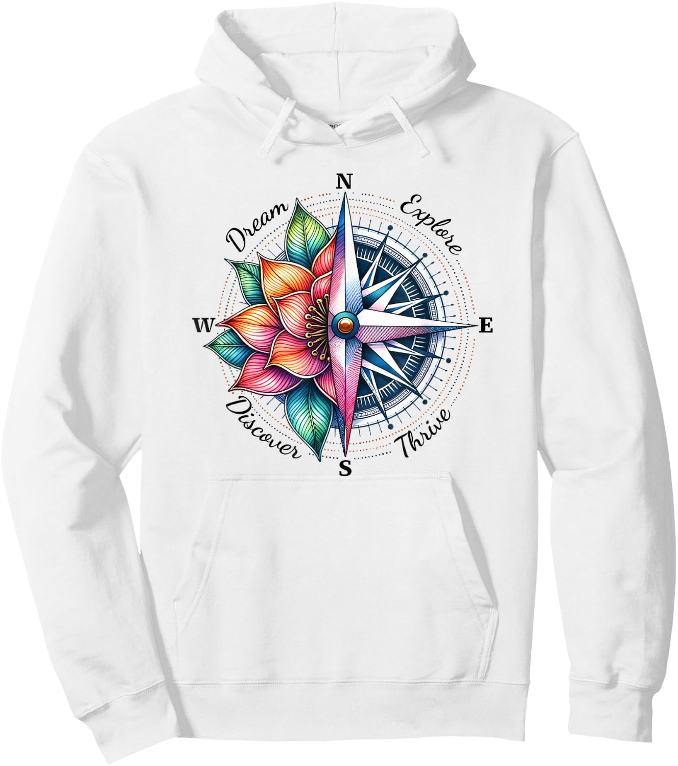 Traveler Compass Dream Explore Discover Thrive Adventure Hoodie - Hoodie | White
