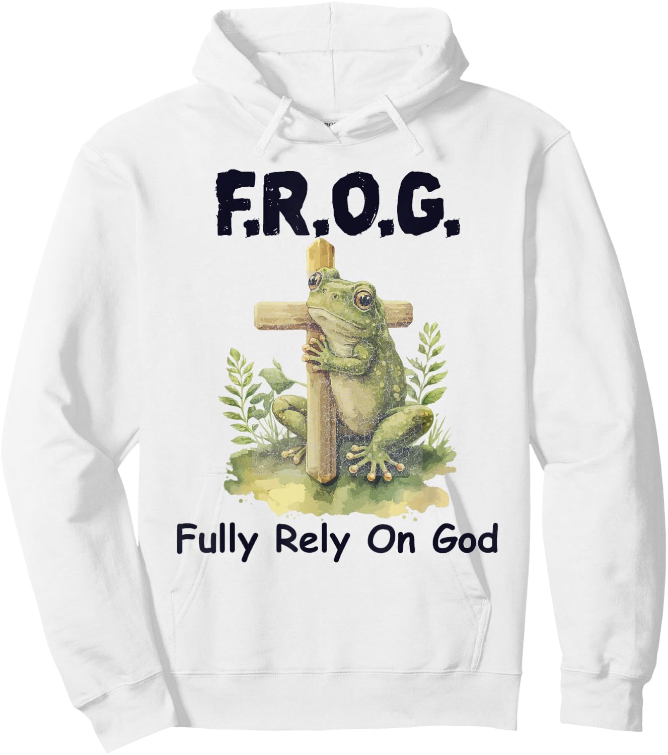 F.R.O.G Fully Rely On God Funny Green Frog Hoodie - Hoodie | White
