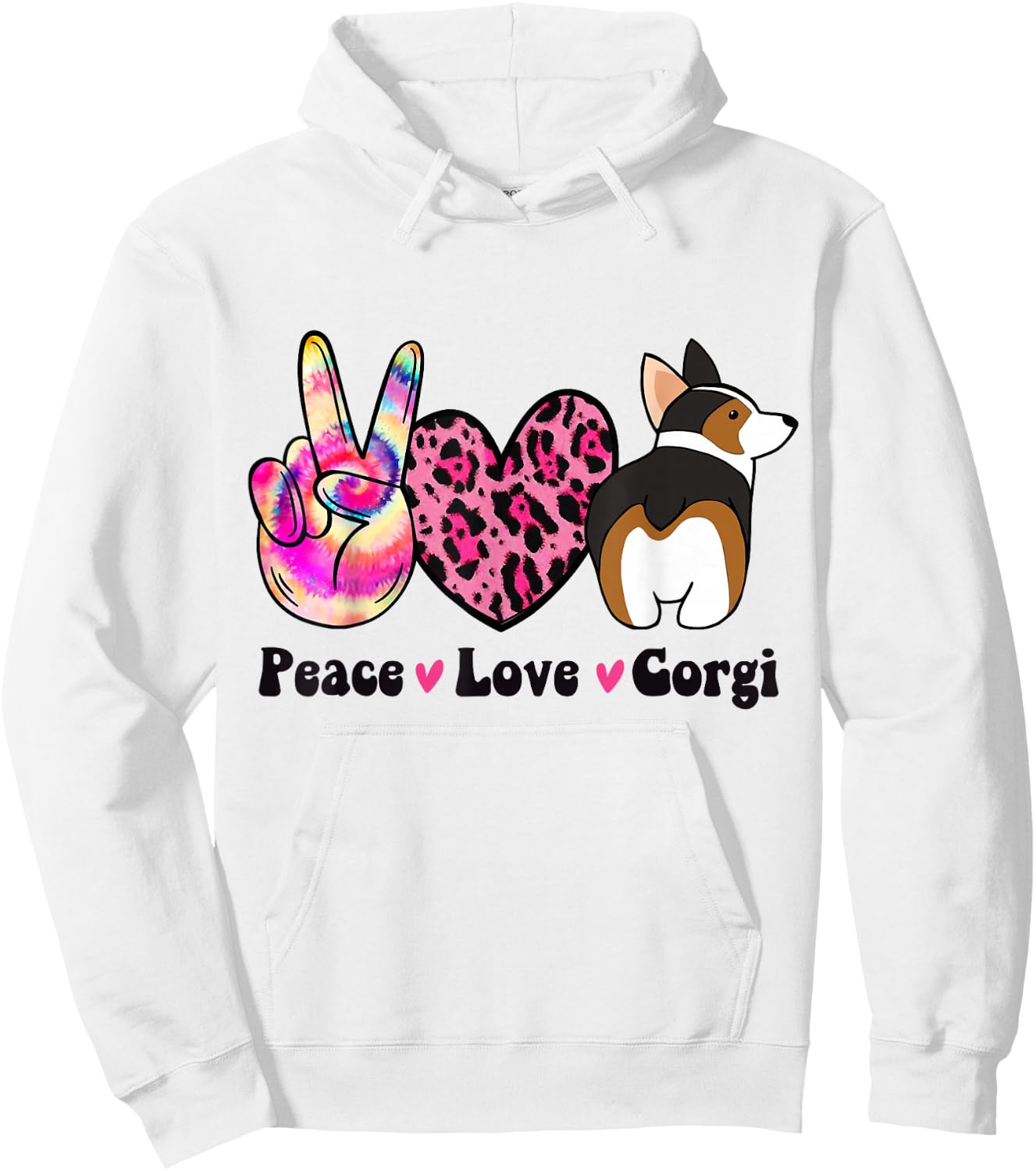 Tie Dye Peace Love Leopard Print Tricolor Corgi Dog Lover Hoodie - Hoodie | White