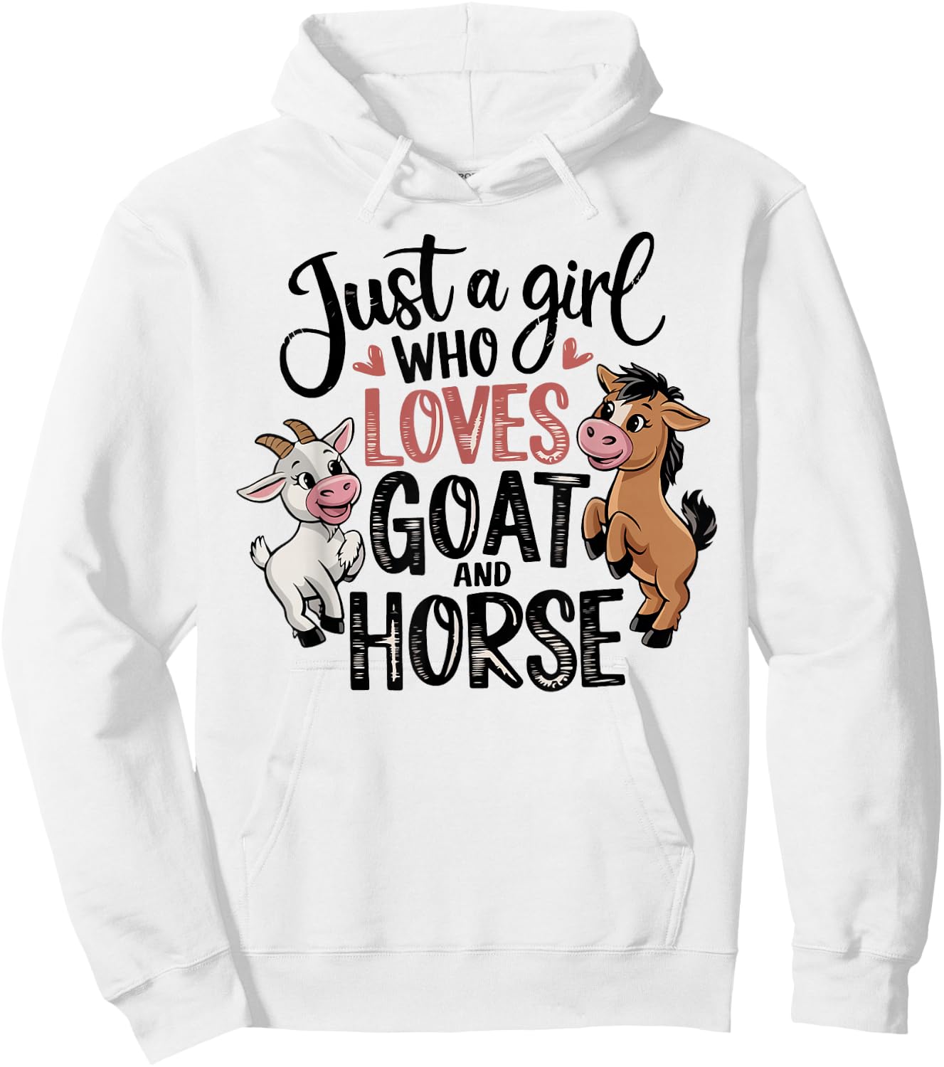 Just A Girl Who Loves Goat & Horse Farming Farmer Kids Girls Hoodie - Hoodie | White