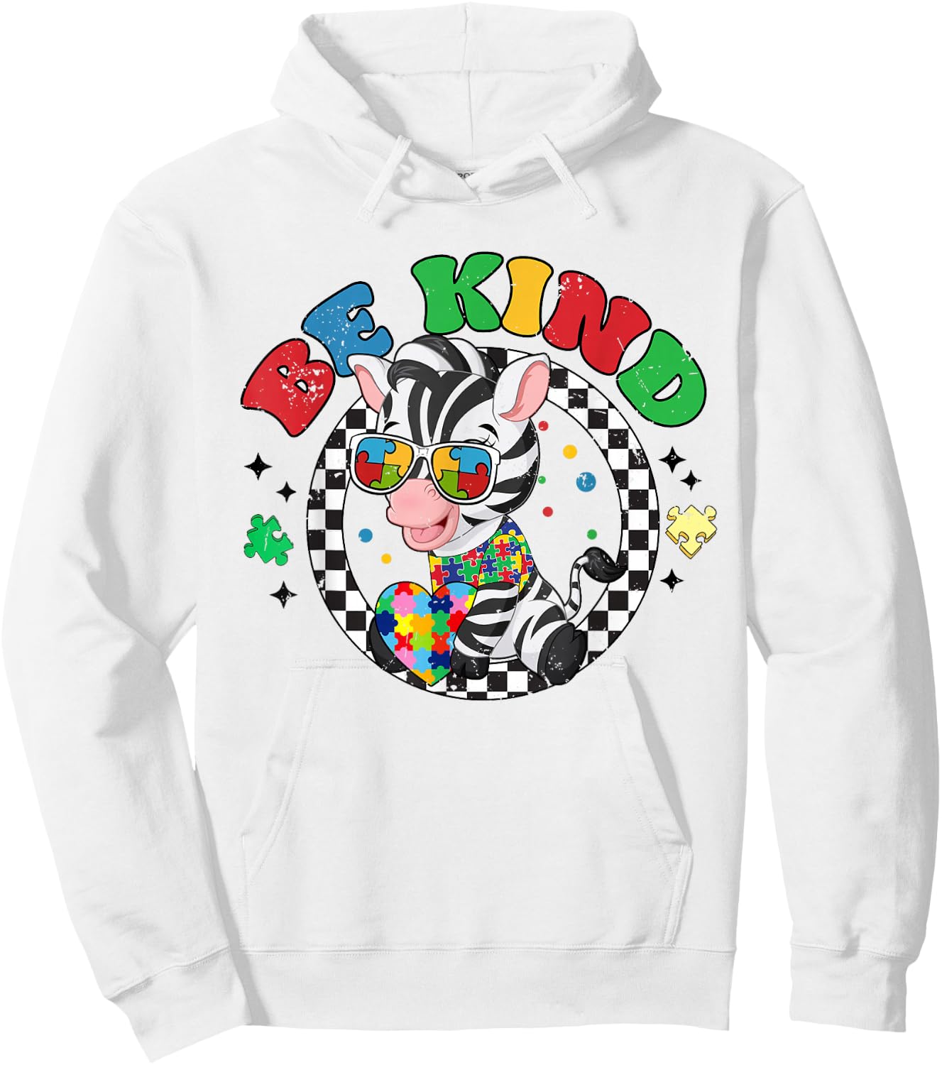 Retro Groovy Be Kind Zebra Sunglasses Autism Awareness Hoodie - Hoodie | White