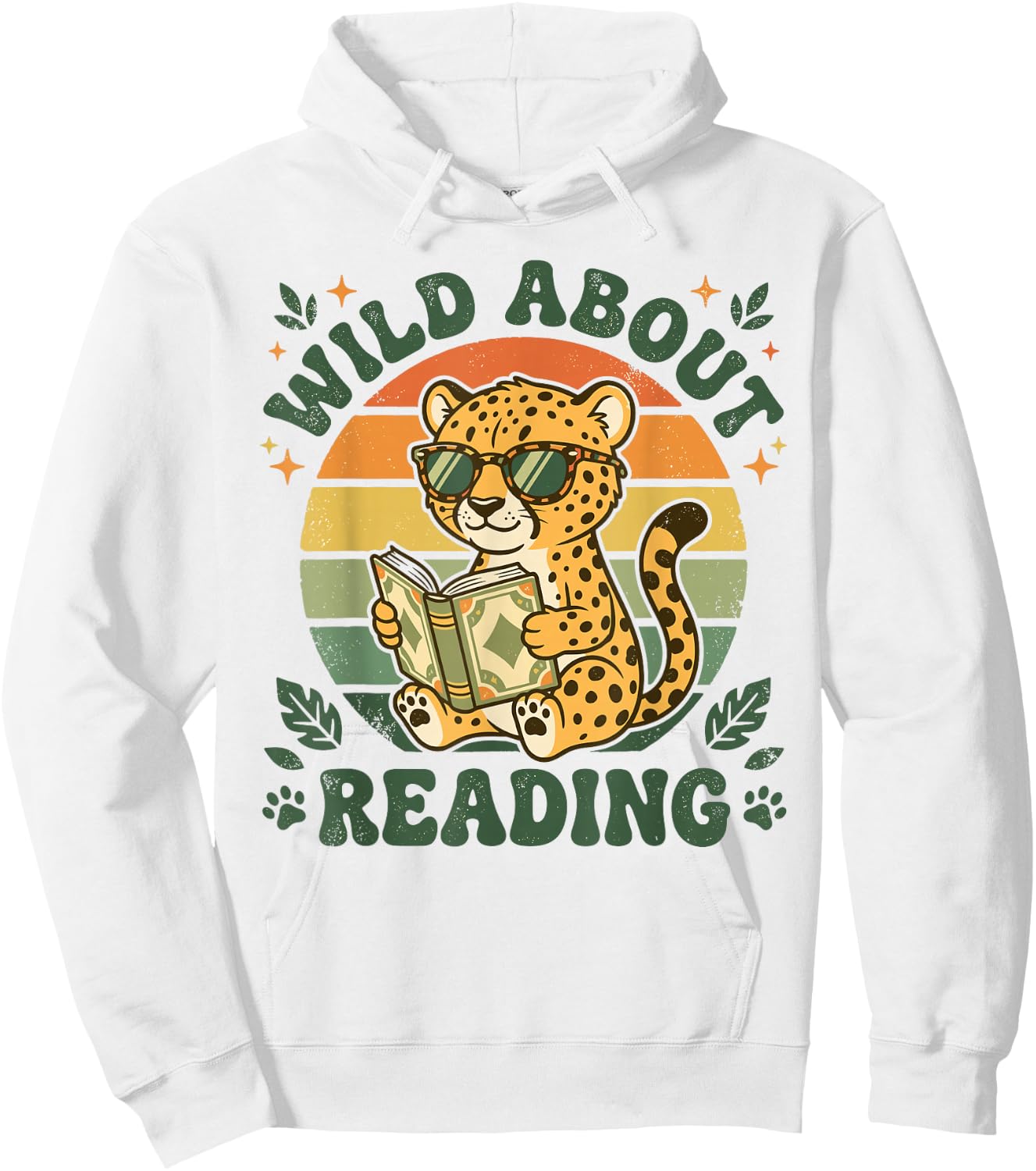 Leopard Animal Print Bookish Wild About Reading Cheetah Book Hoodie - Hoodie | White