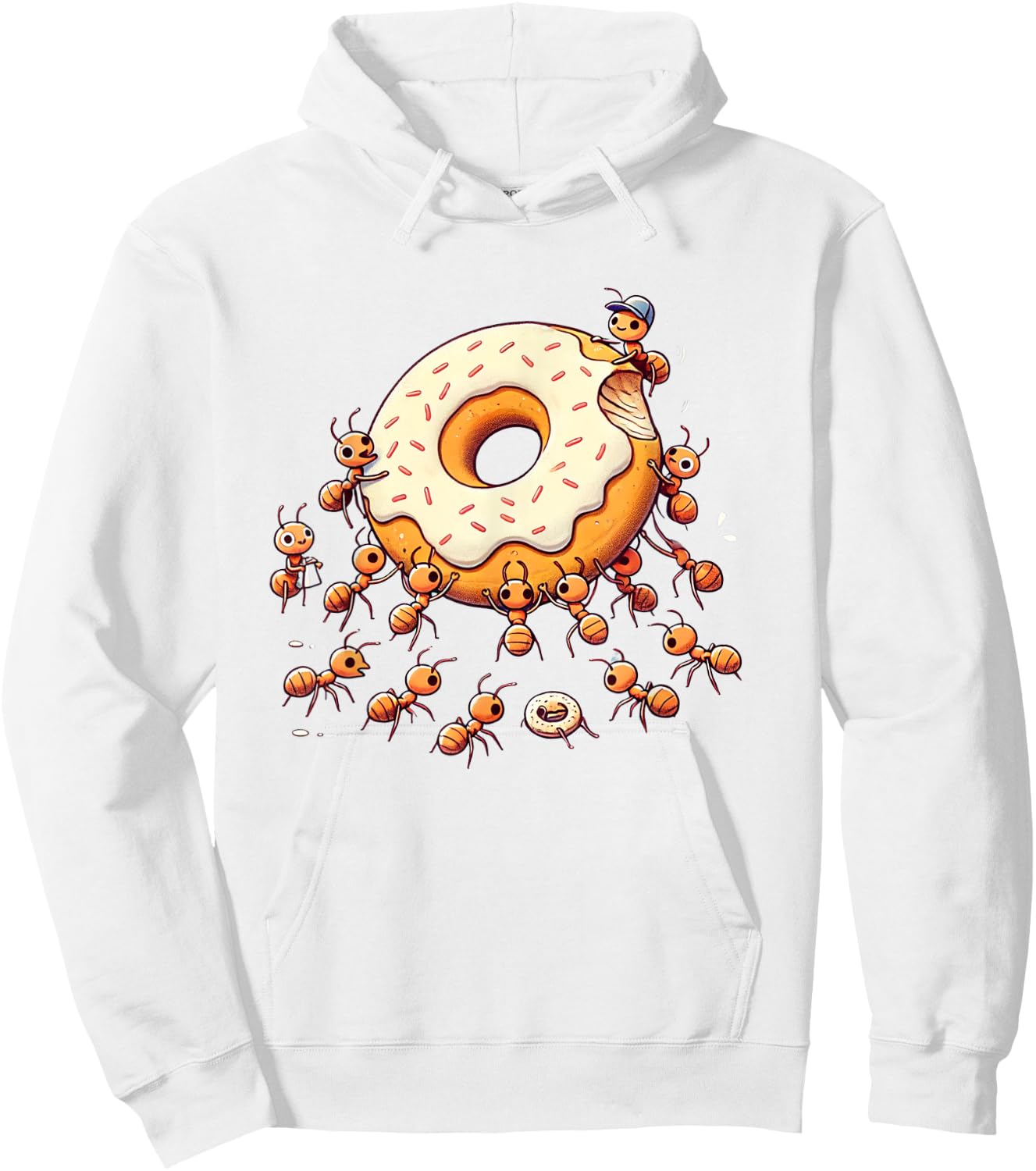 Cute Ants Carrying Giant Donut Funny Foodie Graphic Hoodie - Hoodie | White