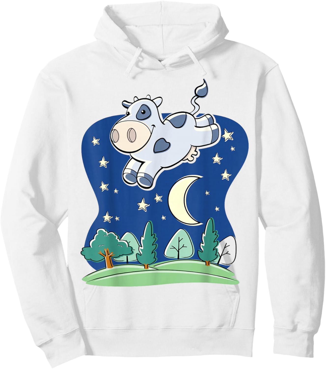 Cow Jumped Over the Moon - Cartoon w Common Saying Hoodie - Hoodie | White
