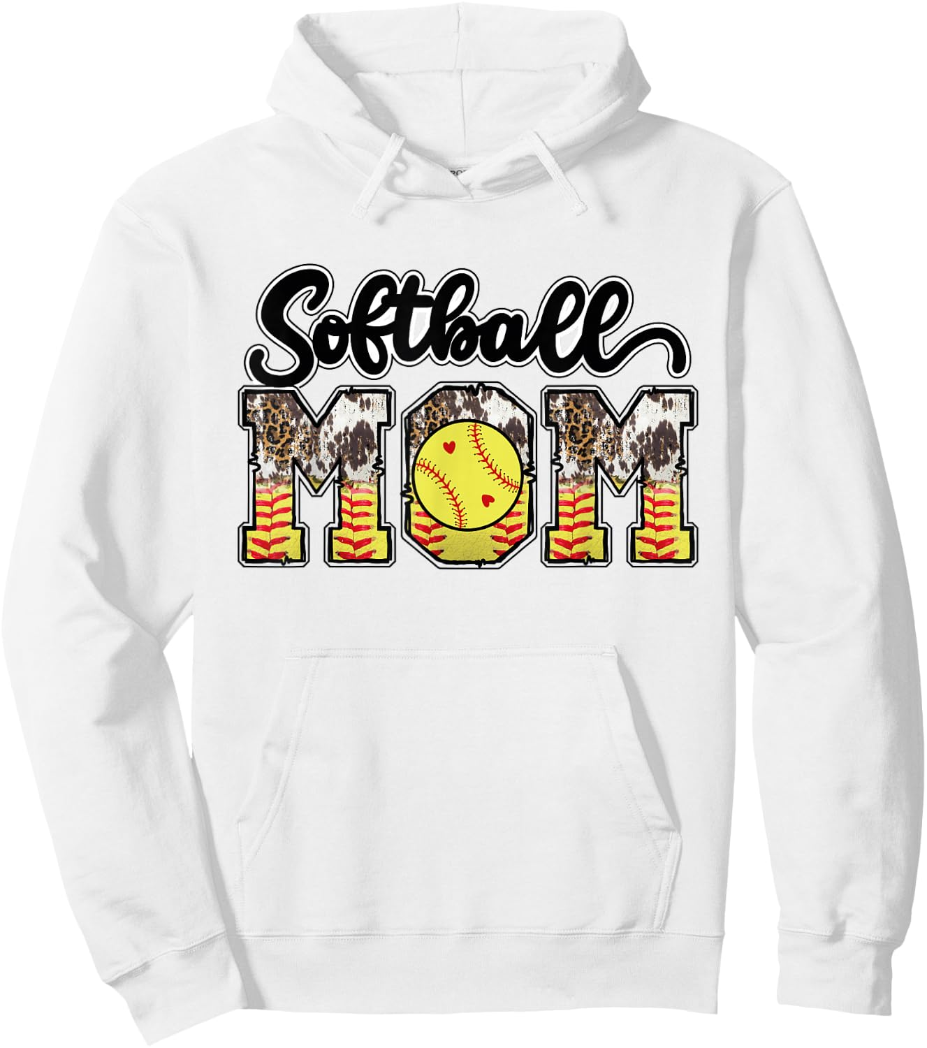Softball Mom Leopard Messy Bun Softball Mothers Day Hoodie - Hoodie | White
