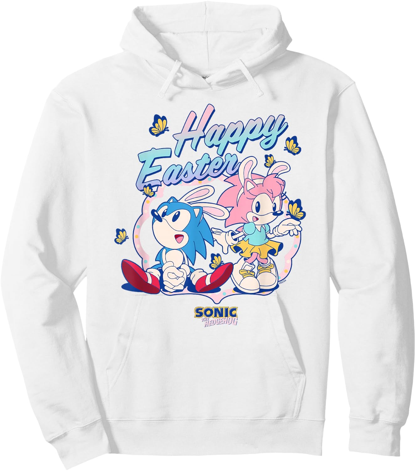 Sonic The Hedgehog Happy Easter Cute Sonic Amy Chest Logo Hoodie - Hoodie | White