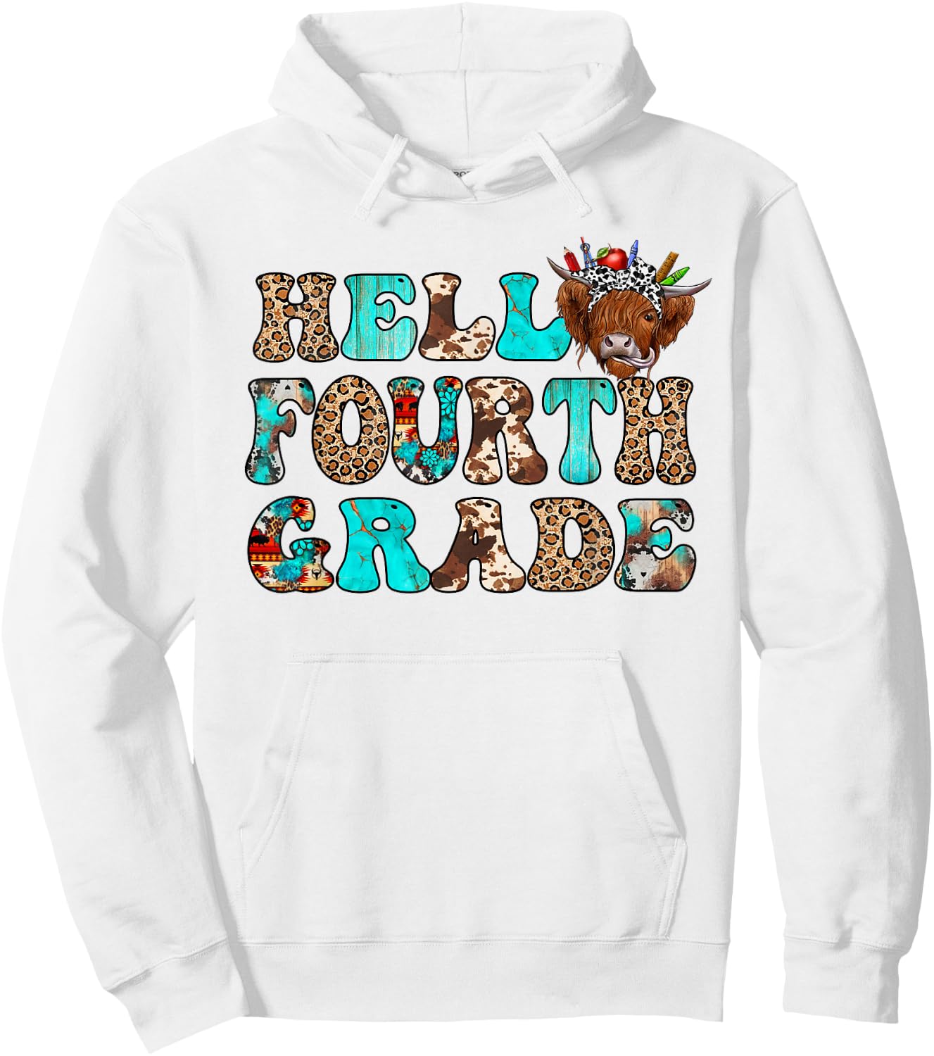Hello Fourth Grade Team Highland Cow First Day Of 4th Grade Hoodie - Hoodie | White