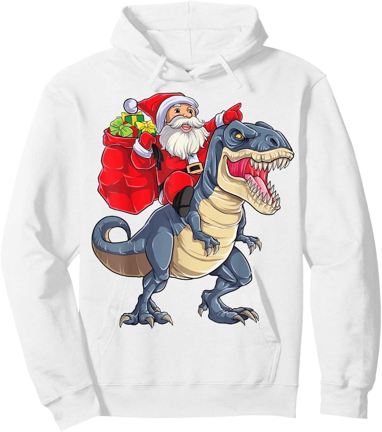 Santa Riding Dinosaur T rex Christmas Gifts Boys Men Xmas Hoodie - Hoodie | White