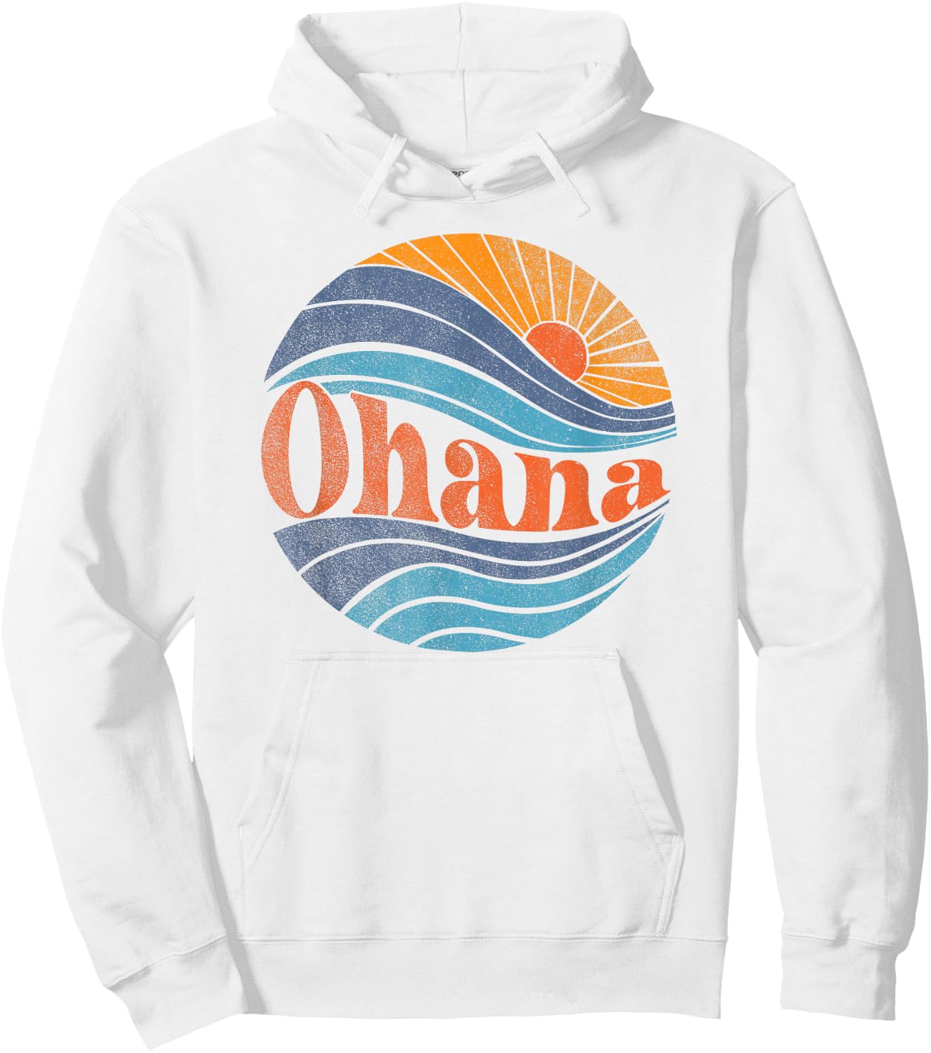 Ohana, Retro Distressed 70s BOHO Style Tropical Ocean Sunset Hoodie - Hoodie | White