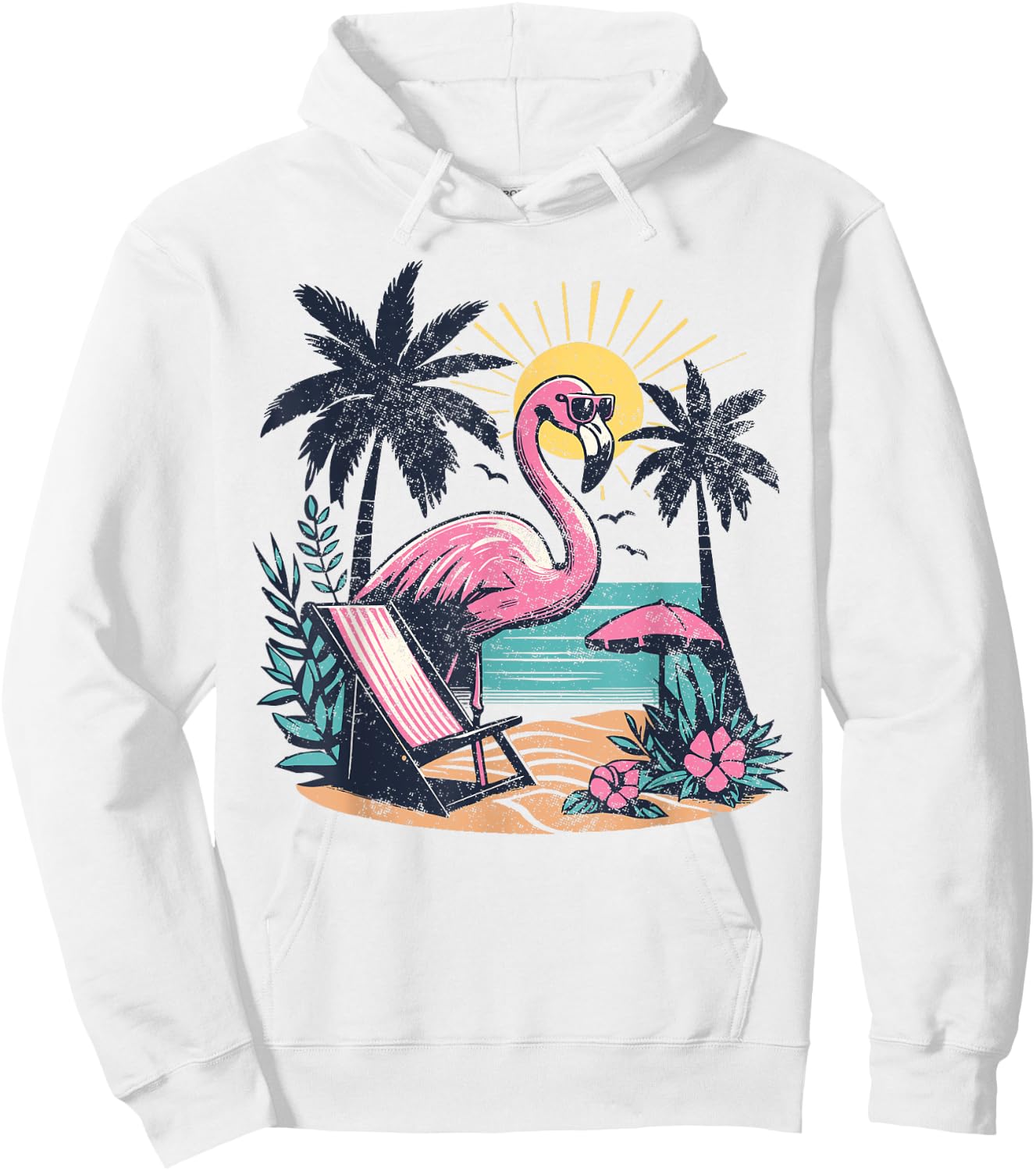 Flamingo Beach Palm Trees Tropical Summer Vacation Men Women Hoodie - Hoodie | White
