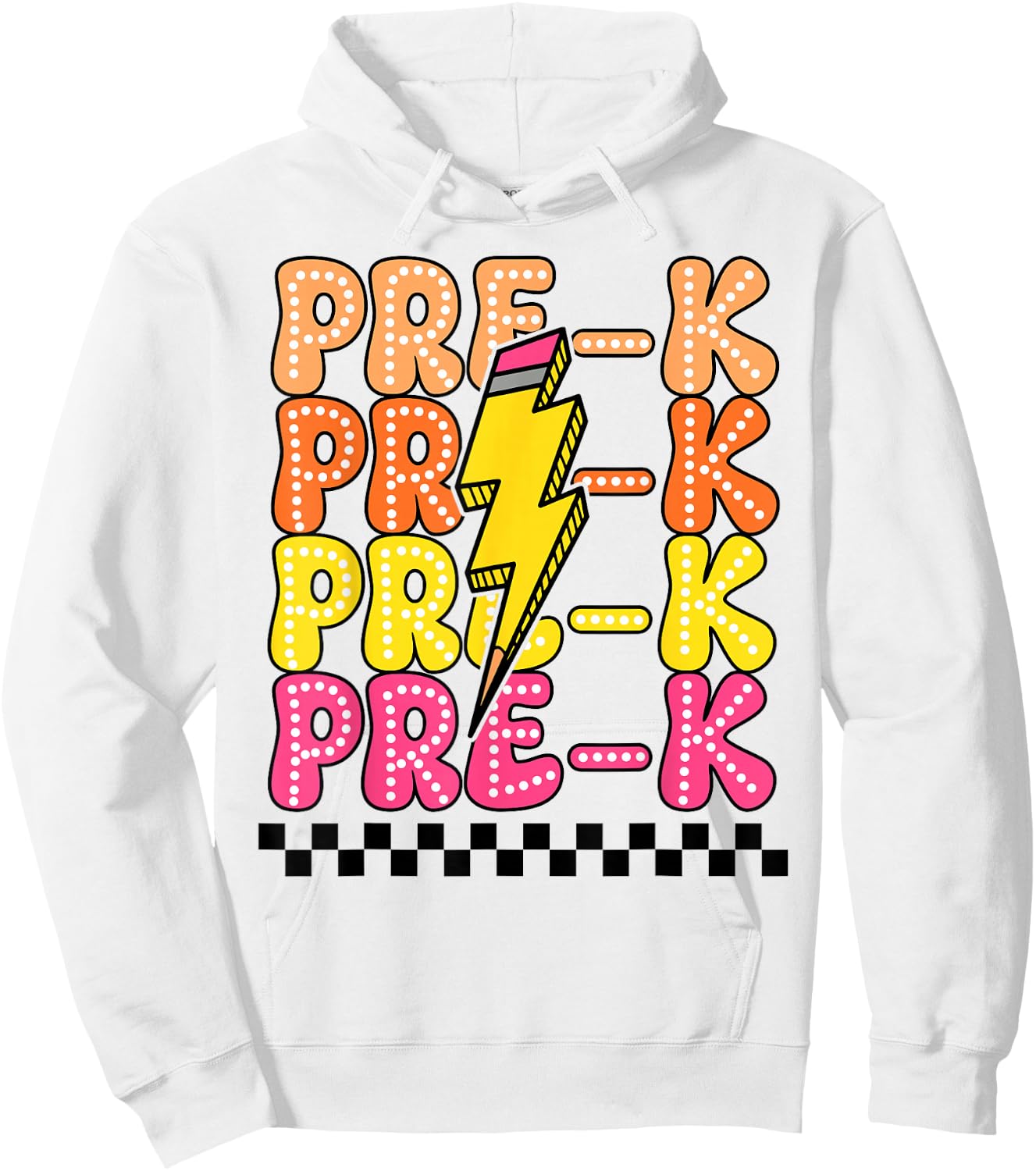 Pre-K Lightning Bolt Pencil Retro Teacher Boys Girls Hoodie - Hoodie | White