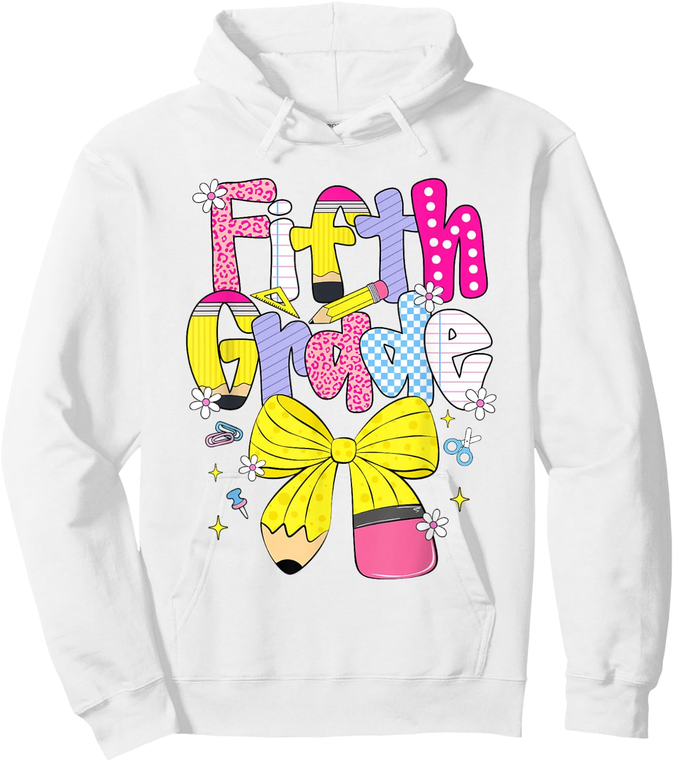 Preppy Fifth Grade Back to School Pencil Student Teacher Kid Hoodie - Hoodie | White