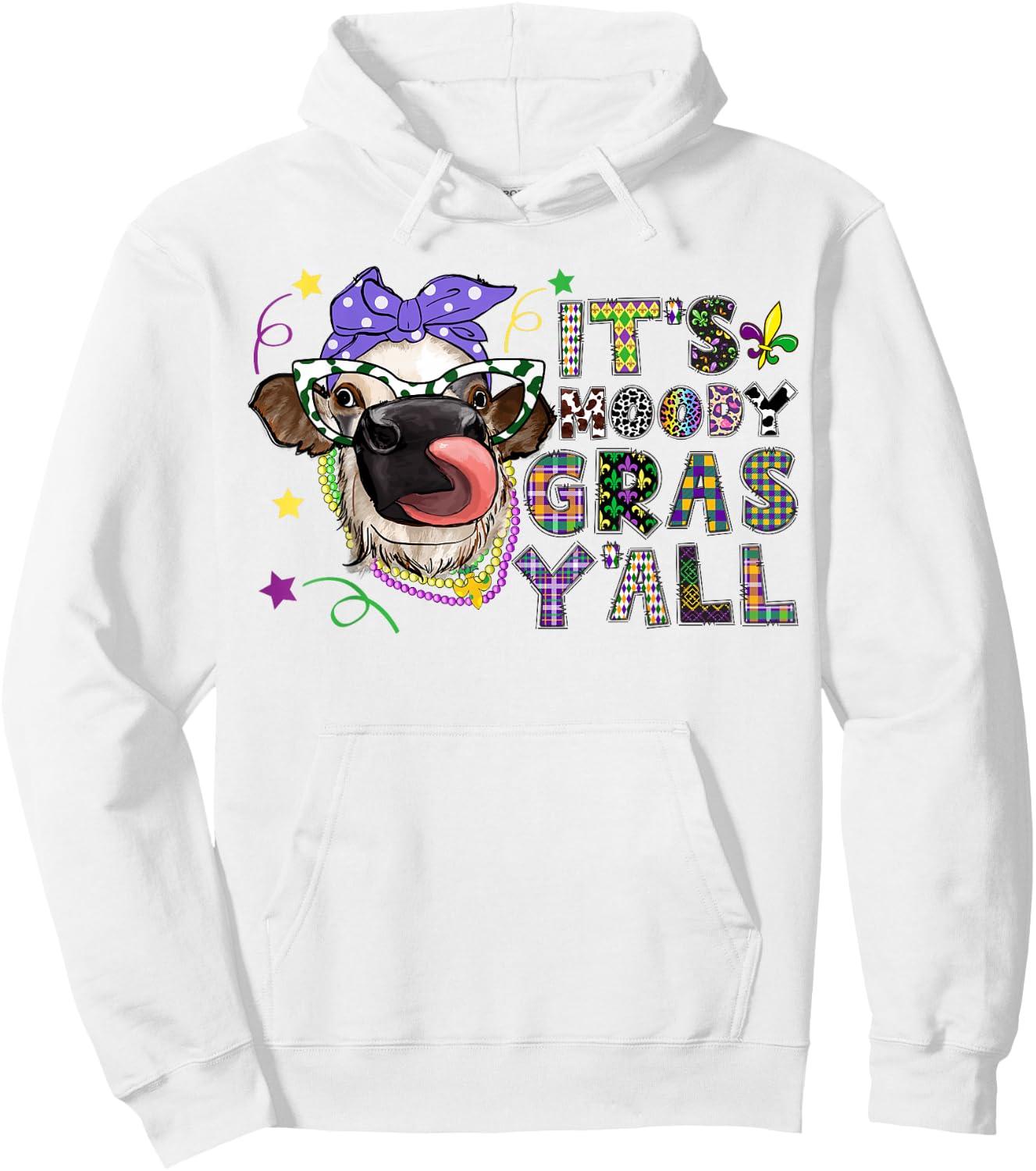 It'S Moody Gras Y'All Funny Cow Mardi Gras Hoodie - Hoodie | White