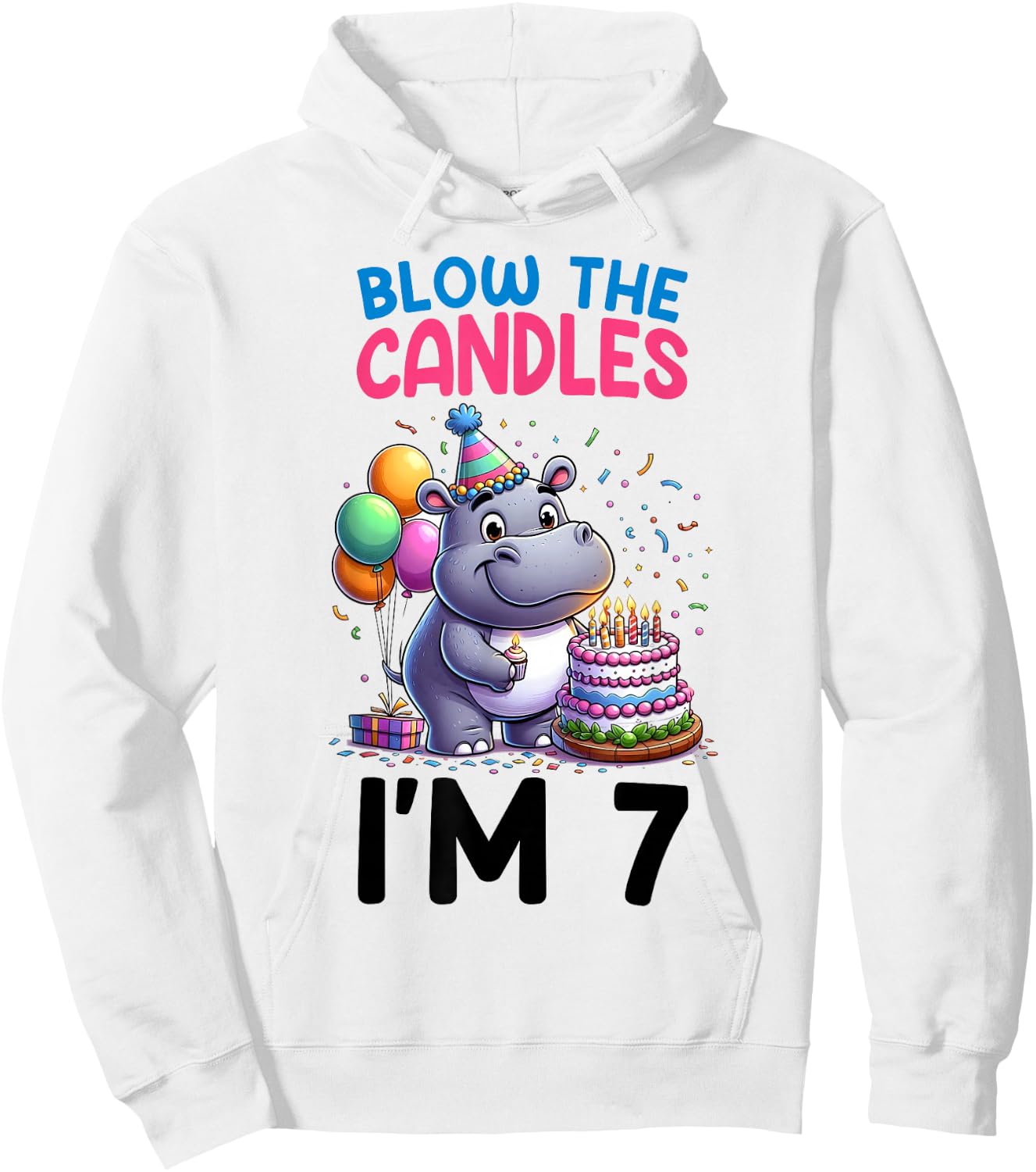 Hippo Kids 7th Birthday Party Boy 7 Year Old Bday Girl Hoodie - Hoodie | White