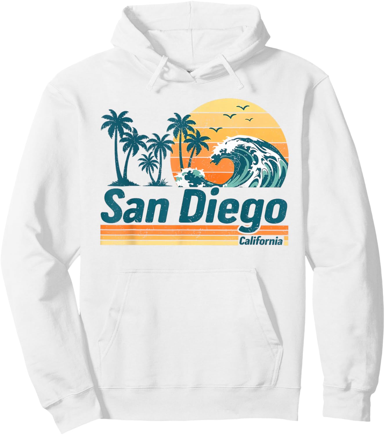 San Diego California Shirt Retro Sunset Palm Tree Beach Hoodie - Hoodie | White