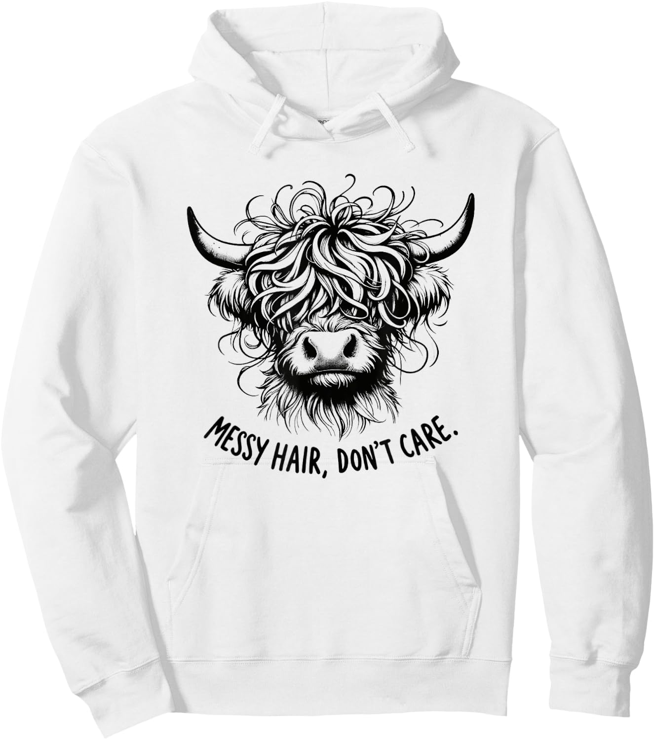 Highland Cow Messy Hair Don't Care Hoodie - Hoodie | White