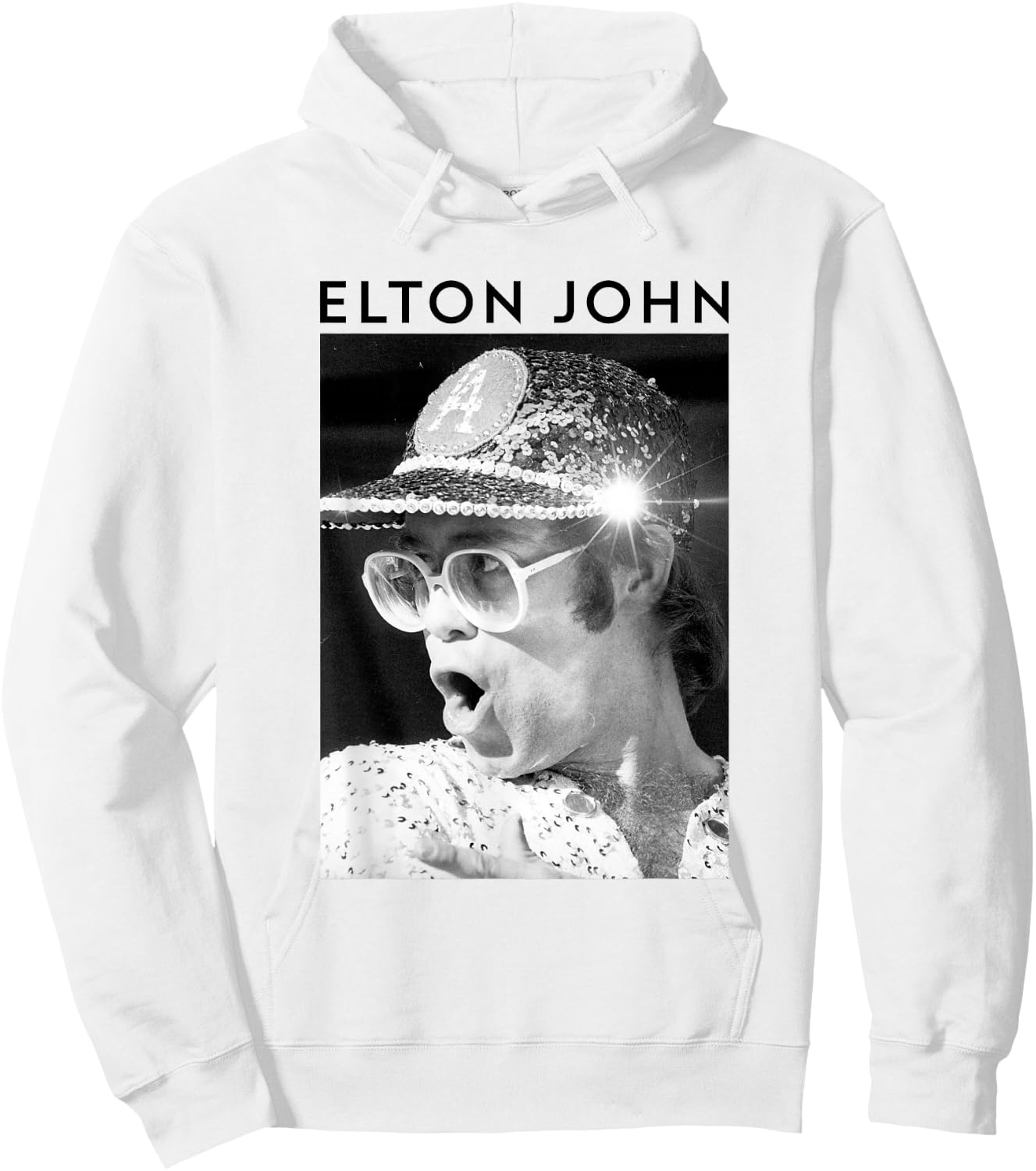 Elton John Official Sequin Cap Black/White Hoodie - Hoodie | White